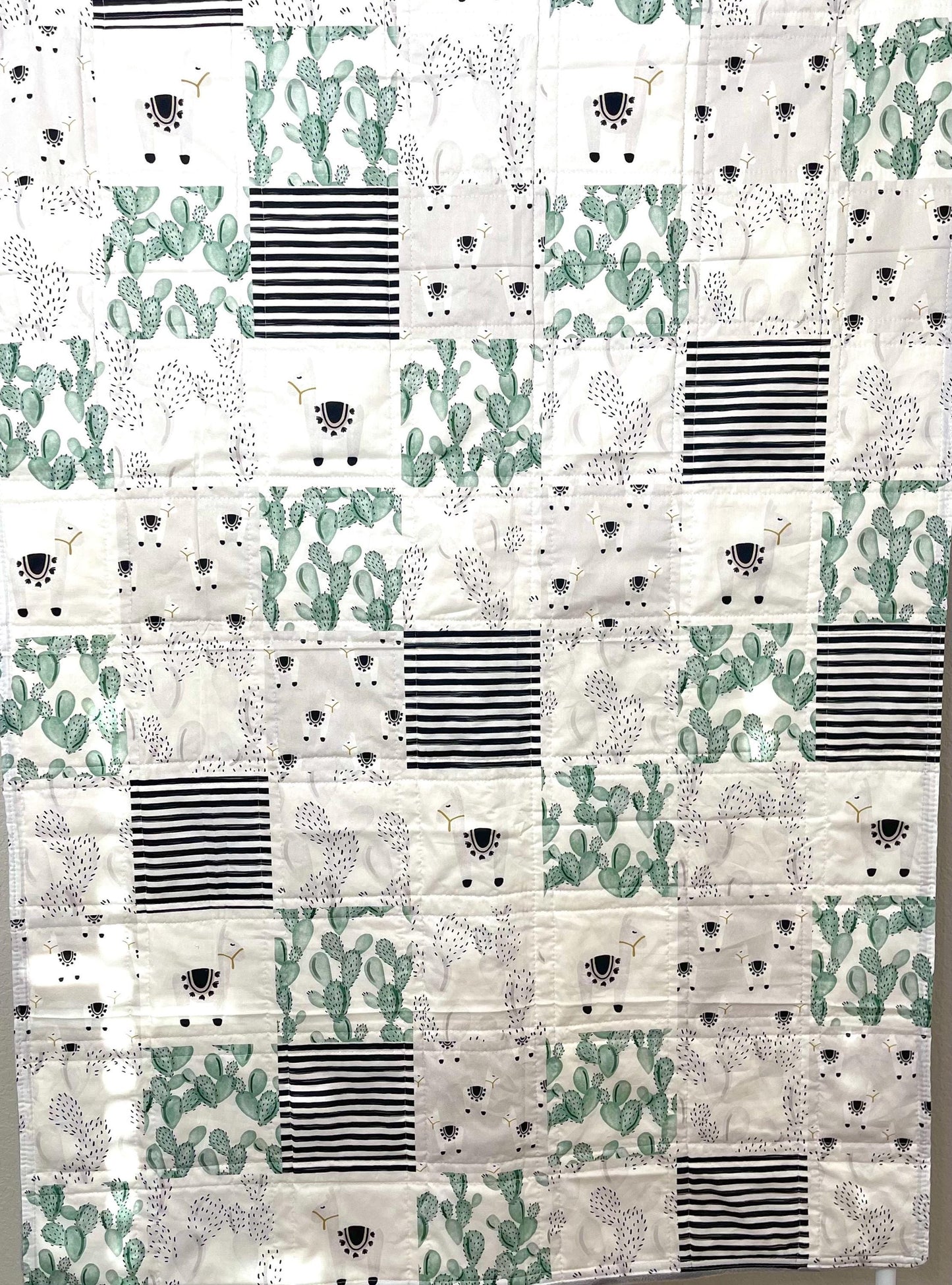 baby boy quilt, cactus and llama theme nursery, handmade baby blanket, baby shower gift