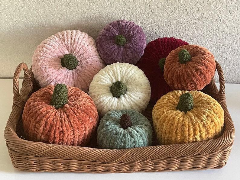 Velvet Chenille Knit Pumpkins, Knit Pumpkins, Fall Decor, Soft Pumpkins, Thanksgiving Deco, Harvest Decor, Halloween Decor