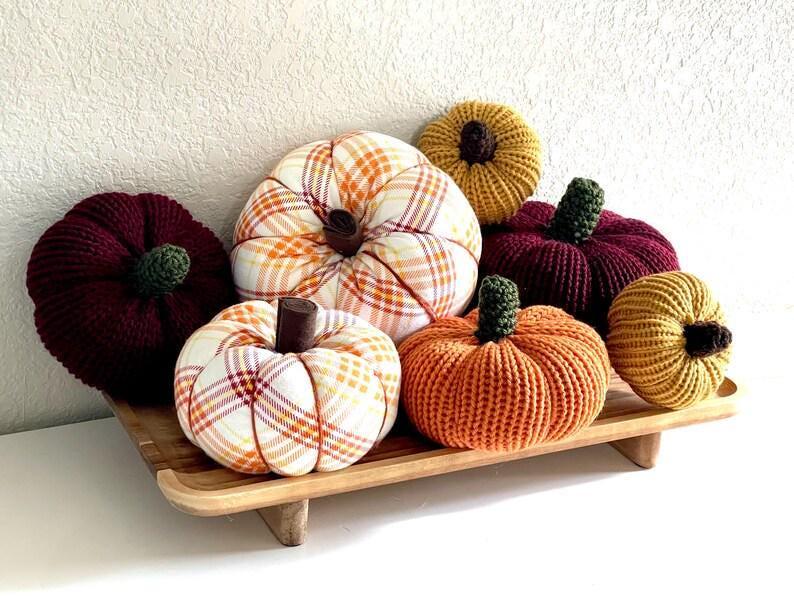 Set of 7 Knit and Flannel Pumpkins | Handmade Fall Decor | Thanksgiving decorations | Autumn Table Centerpiece