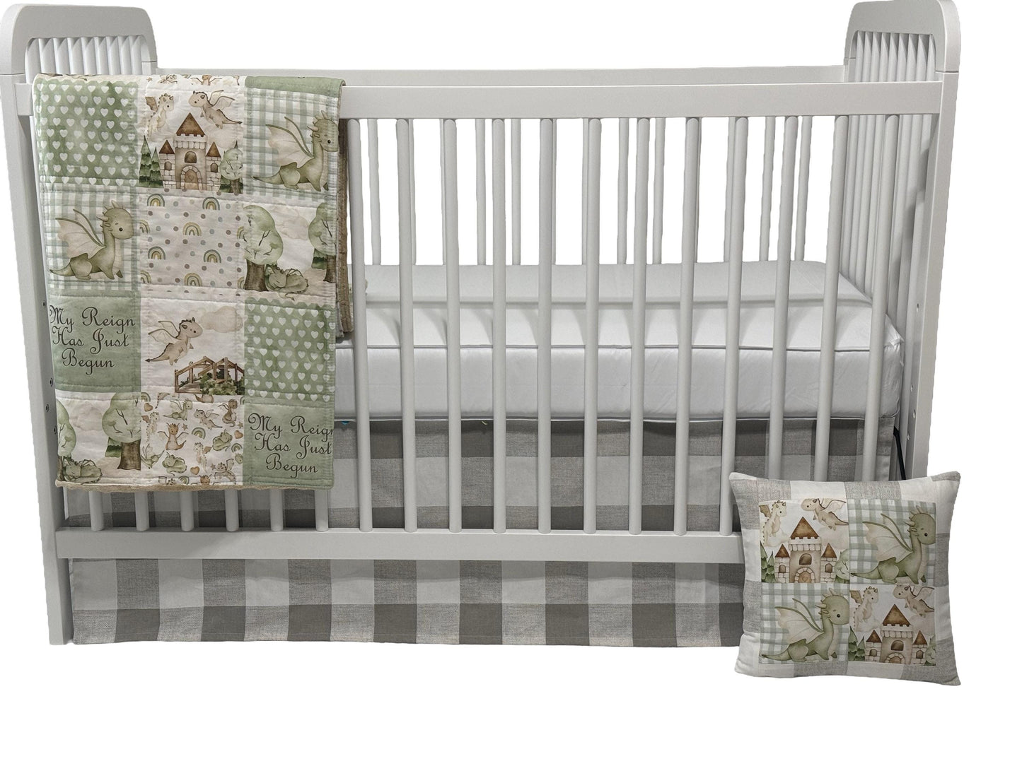 Dragons Baby Boy Bedding, Green and Beige Nursery Decor