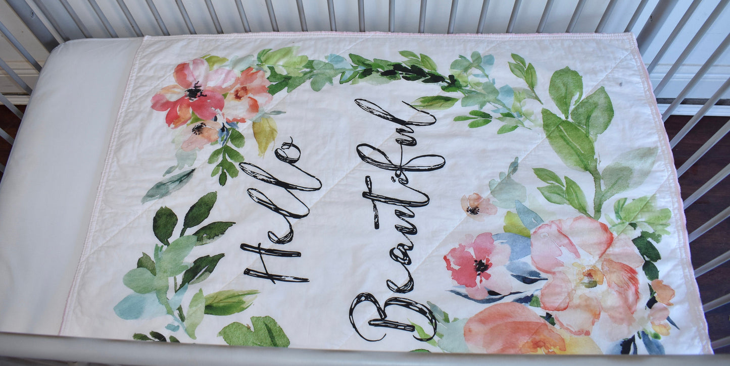 floral quilt, handmade baby blanket, baby shower gift, nursery decor, crib bedding, handmade quilt