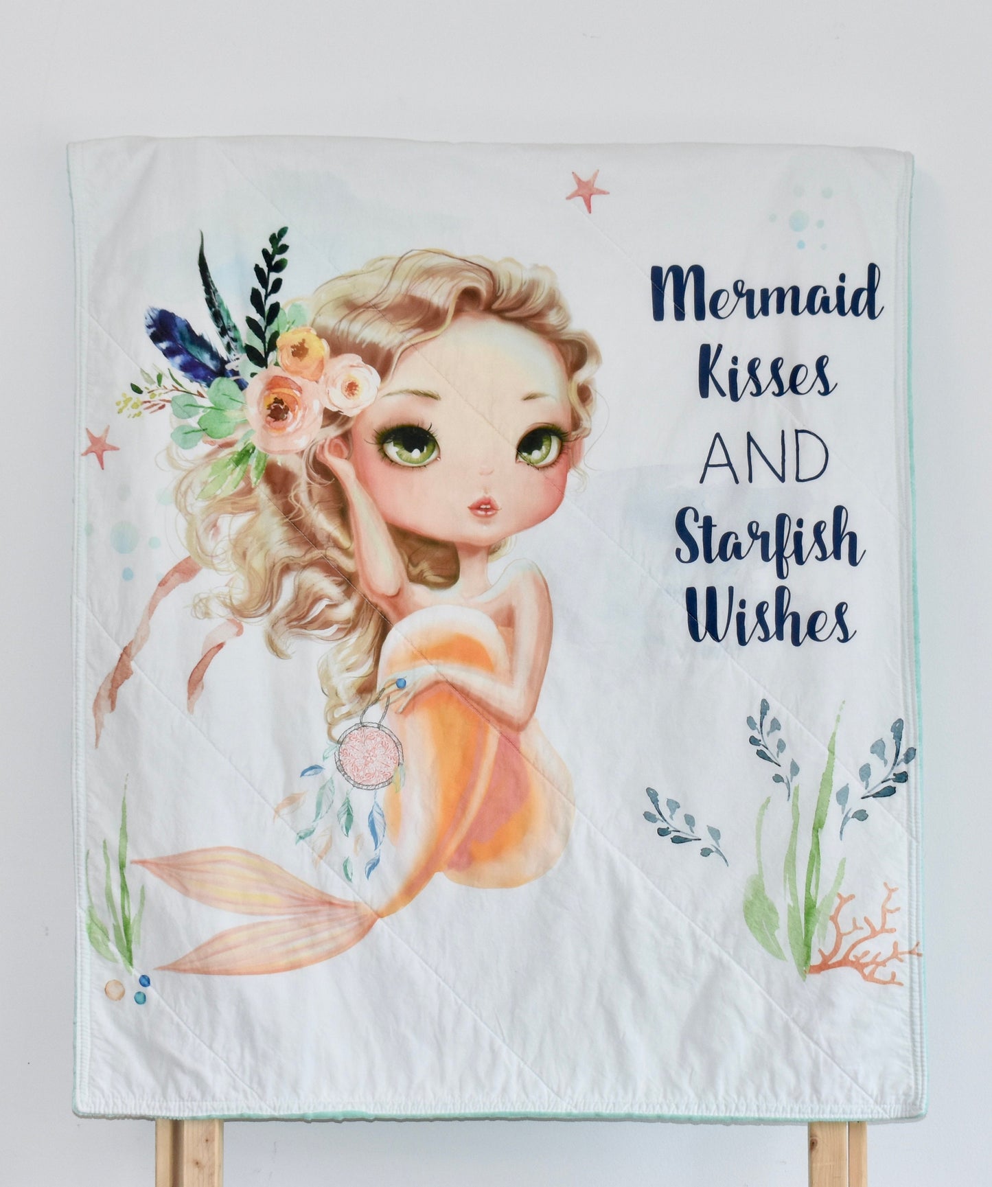 mermaid theme quilt, nautical quilt, handmade baby blanket, baby shower gift, nursery decor, crib bedding, handmade quilt