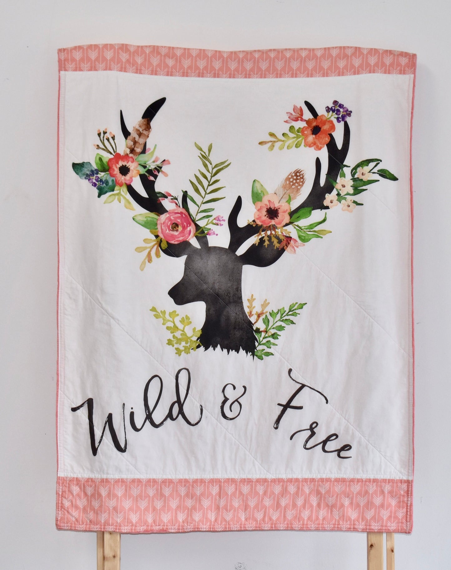baby Girl quilt, woodland quilt, deer handmade baby blanket, baby shower gift, nursery decor, crib bedding, handmade quilt