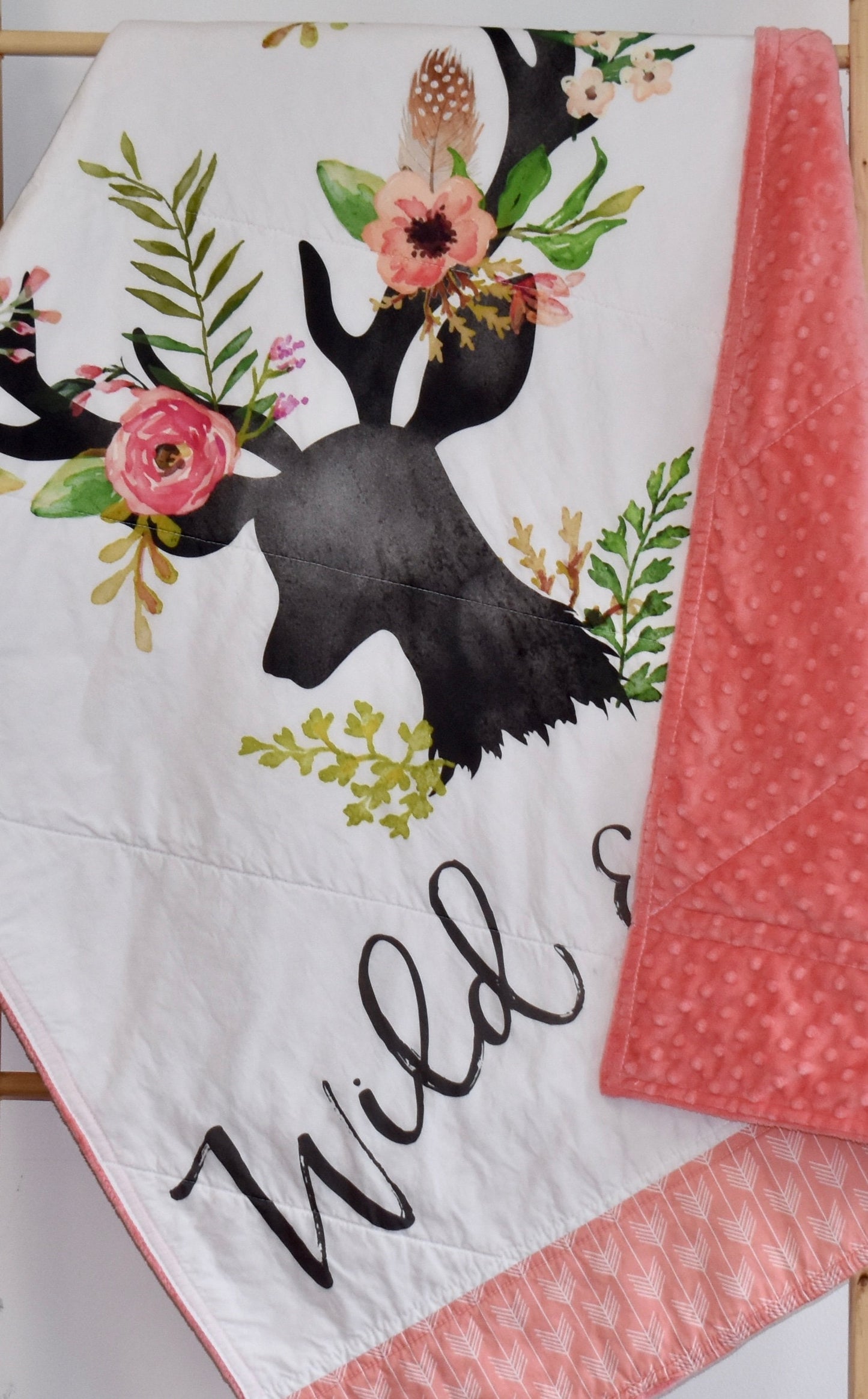 baby Girl quilt, woodland quilt, deer handmade baby blanket, baby shower gift, nursery decor, crib bedding, handmade quilt