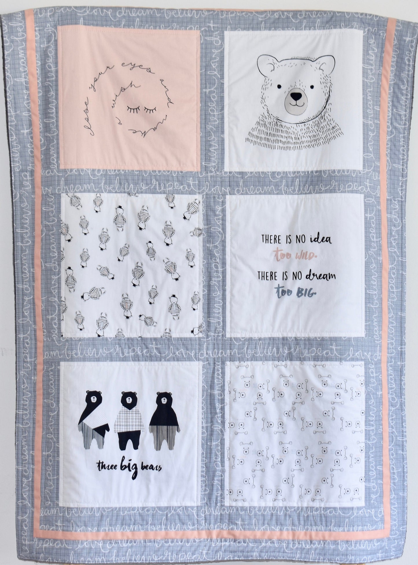 woodland quilt, bear theme quilt, handmade baby blanket, baby shower gift, nursery decor, crib bedding, handmade quilt