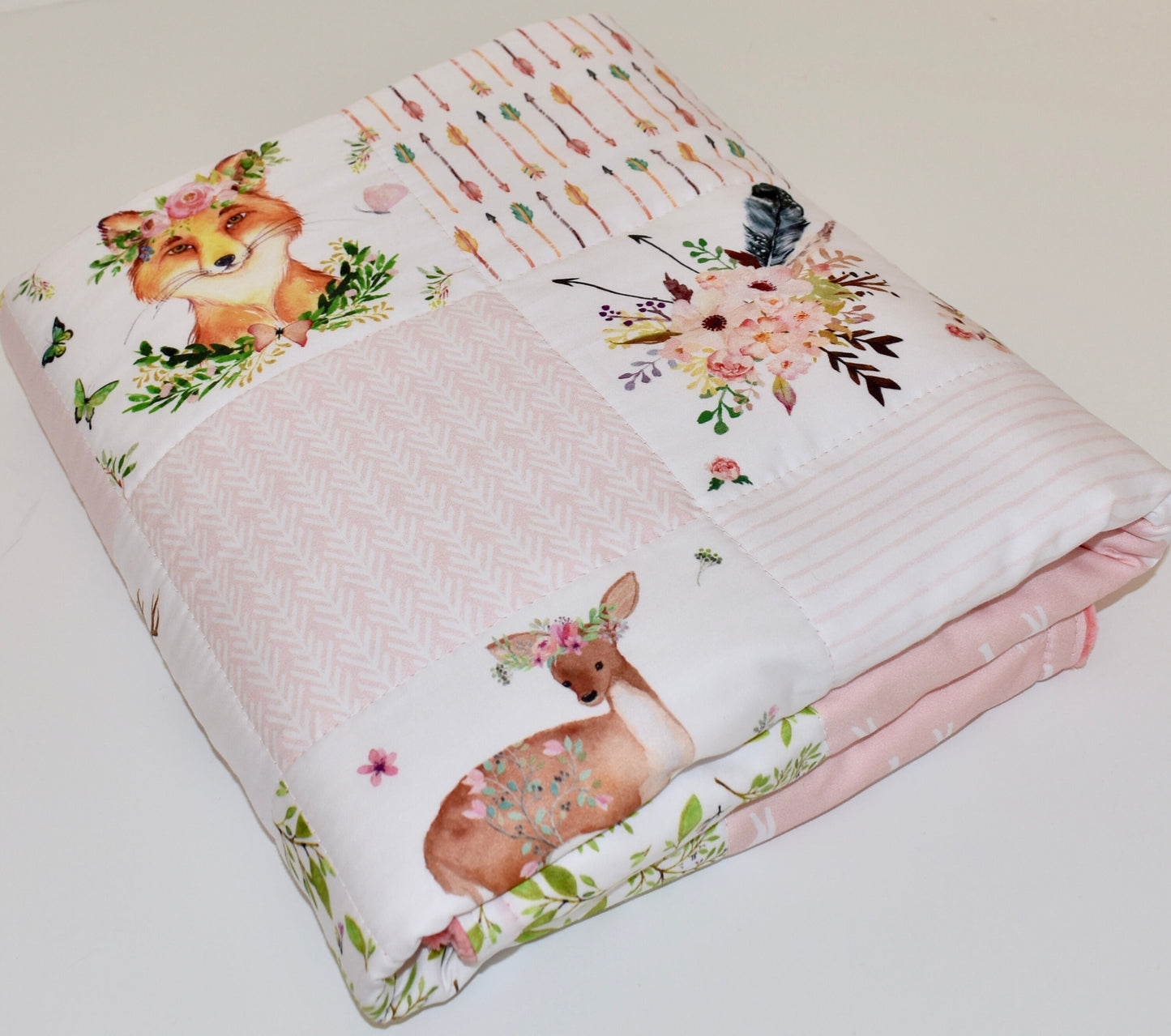 Baby Girl quilt, woodland theme quilt, handmade baby blanket, baby shower gift, nursery decor, crib bedding, handmade quilt