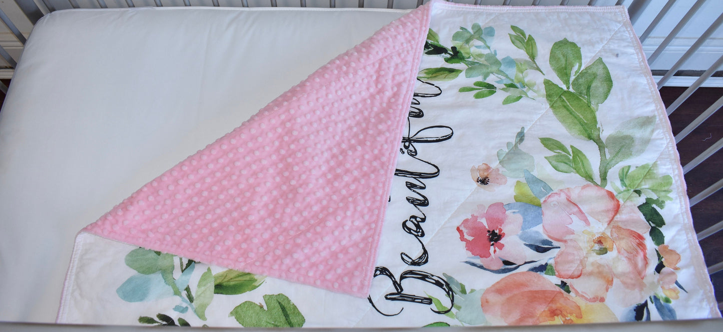 floral quilt, handmade baby blanket, baby shower gift, nursery decor, crib bedding, handmade quilt