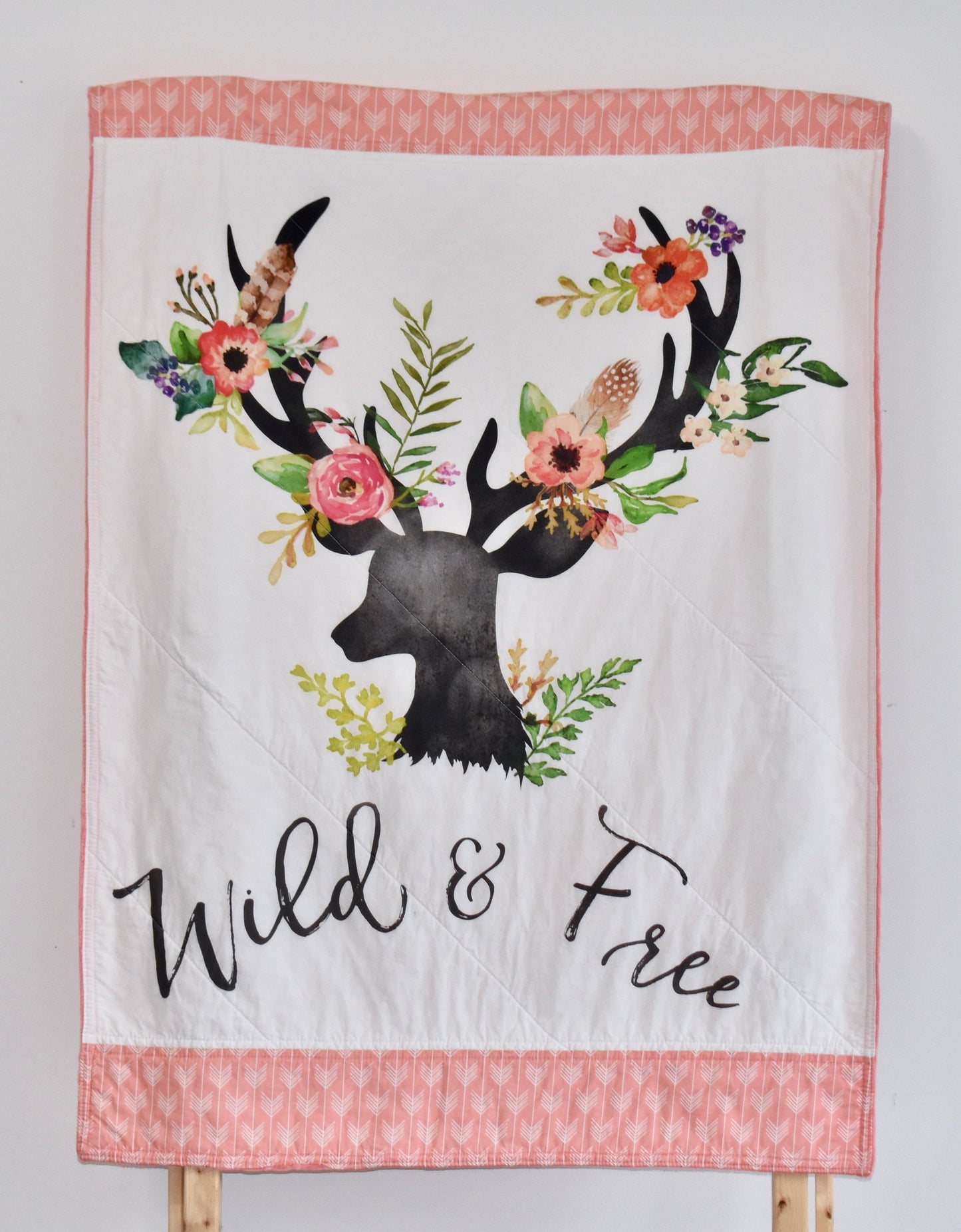 baby Girl quilt, woodland quilt, deer handmade baby blanket, baby shower gift, nursery decor, crib bedding, handmade quilt