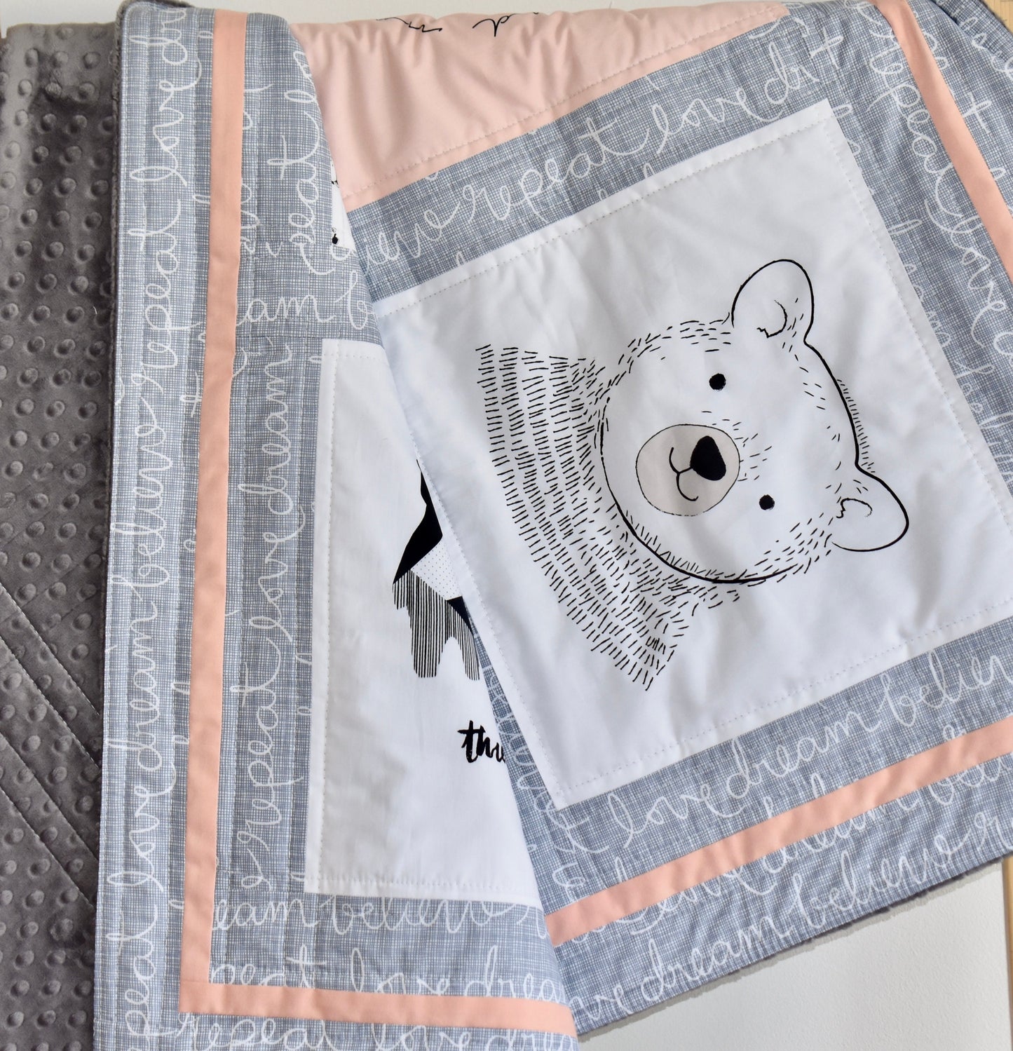woodland quilt, bear theme quilt, handmade baby blanket, baby shower gift, nursery decor, crib bedding, handmade quilt