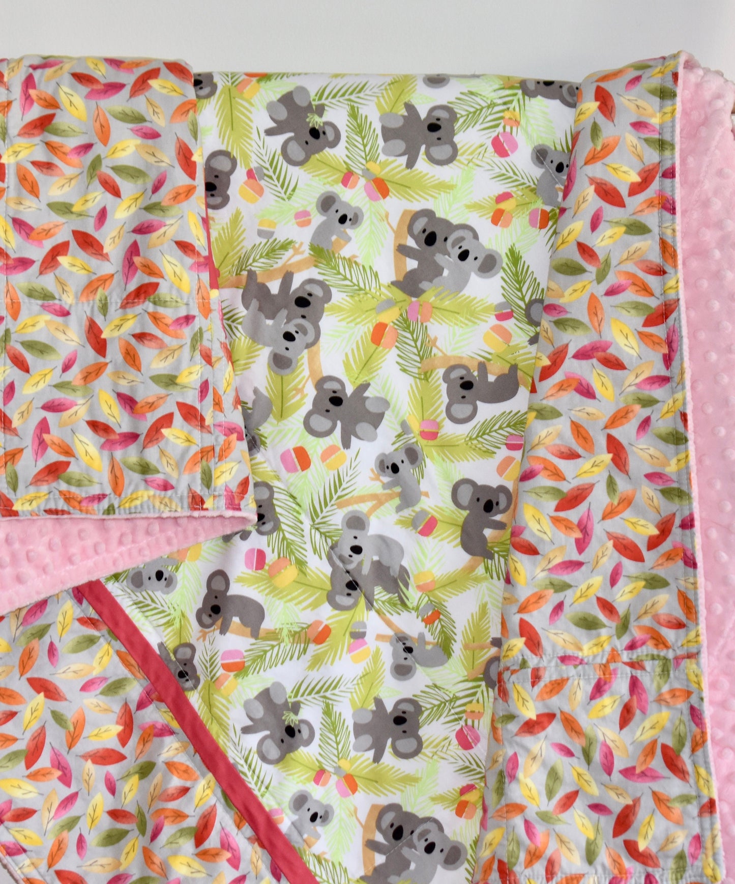 koala theme quilt, minky quilt, handmade baby blanket, baby shower gift, nursery decor, crib bedding, handmade quilt