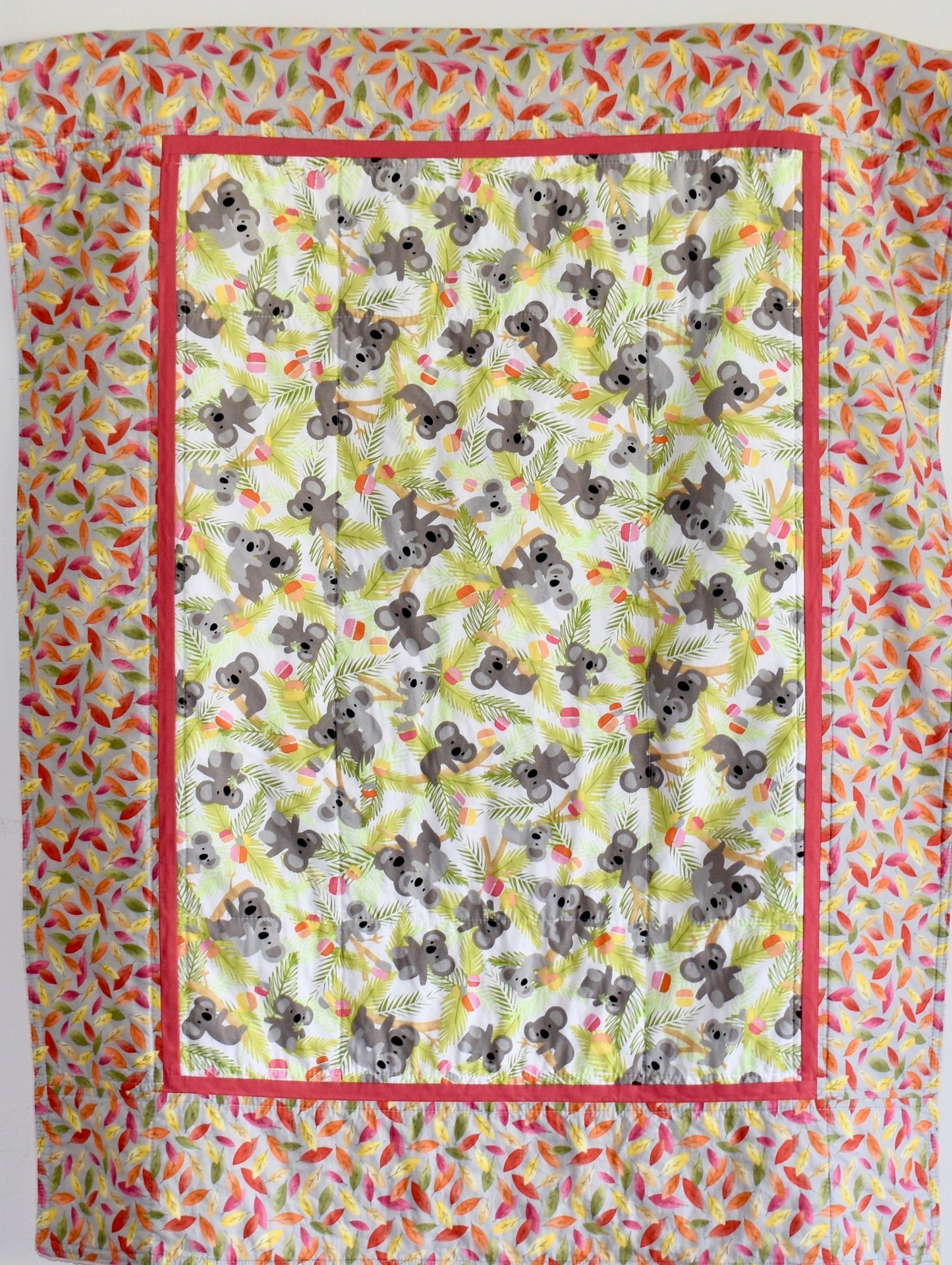 koala theme quilt, minky quilt, handmade baby blanket, baby shower gift, nursery decor, crib bedding, handmade quilt