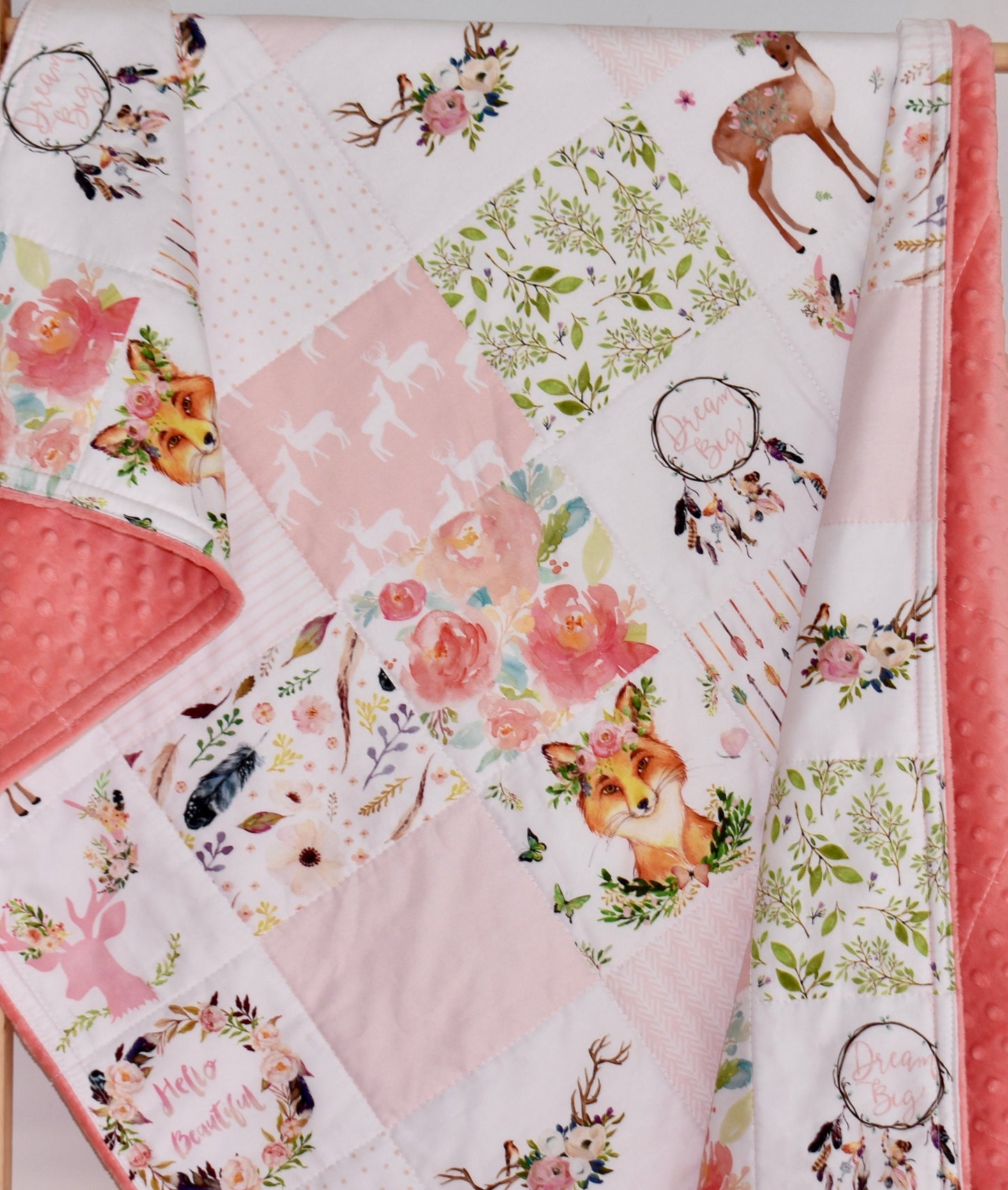 Baby Girl quilt, woodland theme quilt, handmade baby blanket, baby shower gift, nursery decor, crib bedding, handmade quilt
