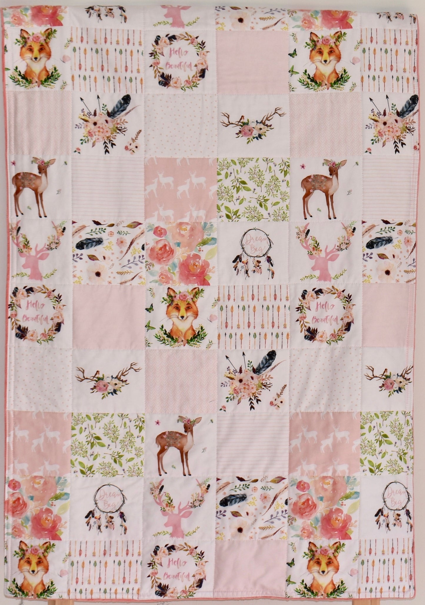 Baby Girl quilt, woodland theme quilt, handmade baby blanket, baby shower gift, nursery decor, crib bedding, handmade quilt