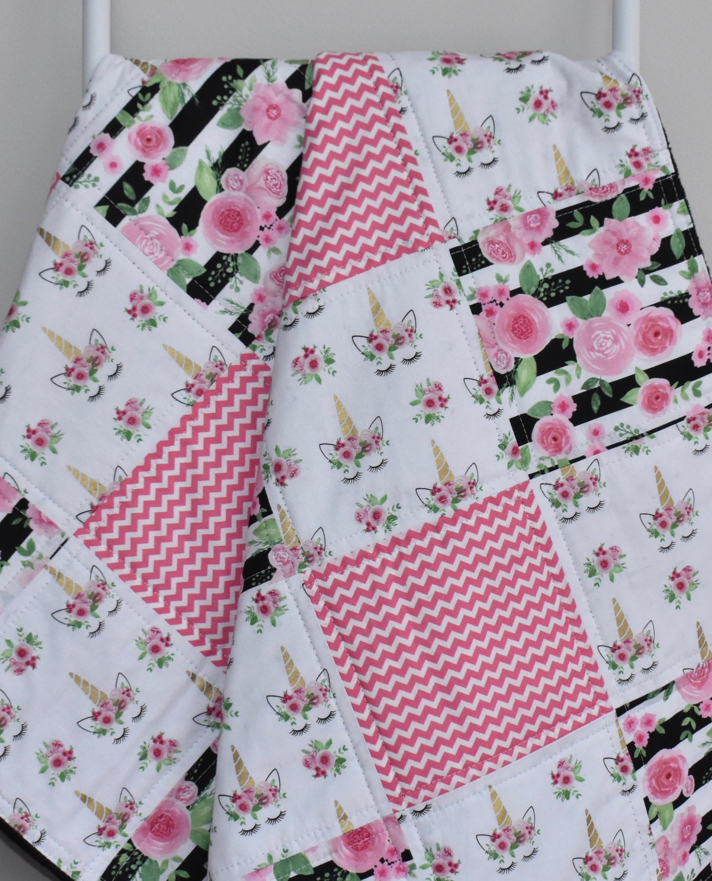unicorn theme quilt, handmade baby blanket, baby shower gift, nursery decor, crib bedding, handmade quilt