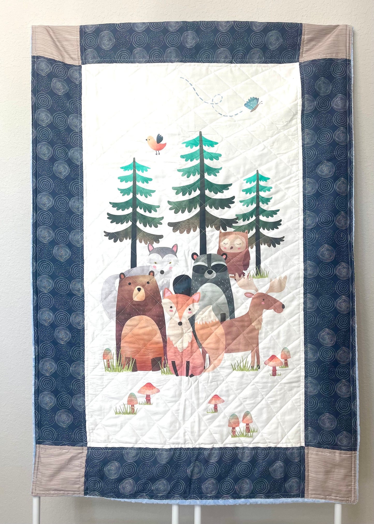 baby boy quilt, woodland quilt, woodland nursery, handmade baby blanket, baby shower gift, nursery decor, crib bedding, handmade quilt