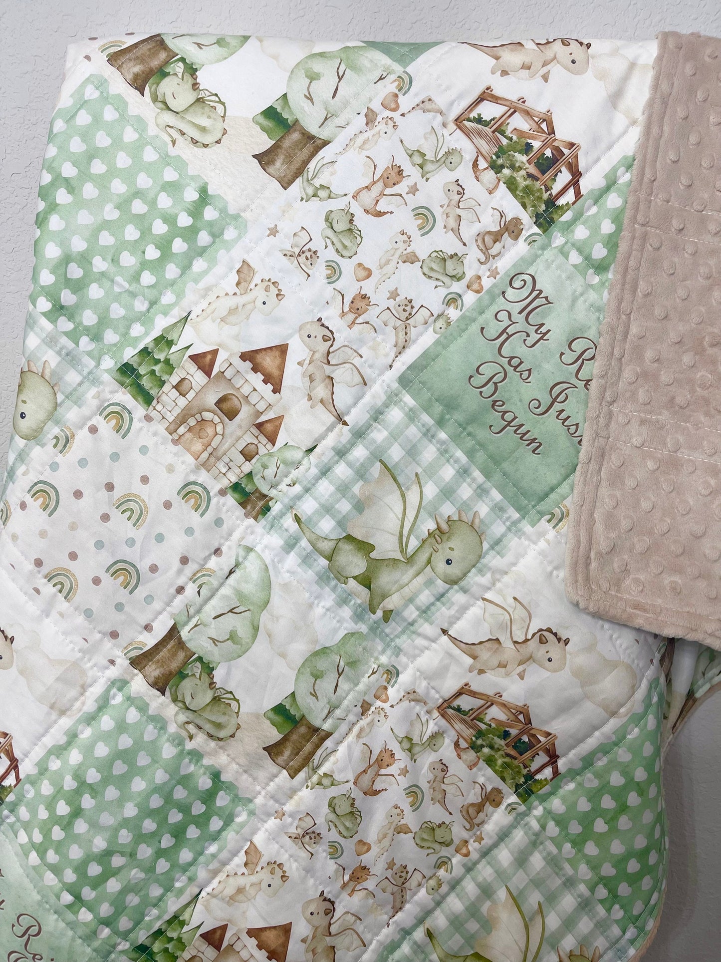 baby boy quilt, dragons theme nursery, clouds,  handmade baby blanket, baby shower gift, nursery decor, crib bedding
