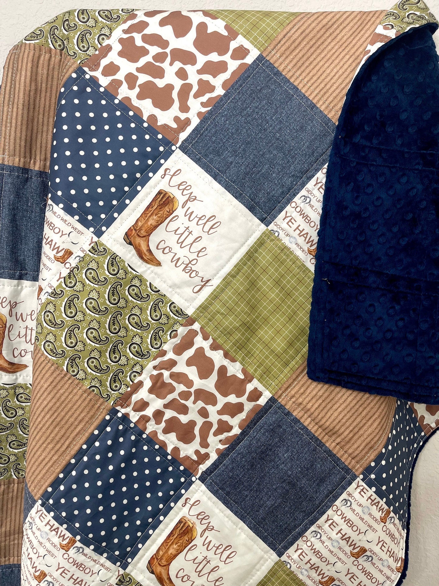 baby boy quilt, cowboy  quilt,  cow print  quilt ,handmade baby blanket, baby shower gift, nursery decor, crib bedding, handmade quilt