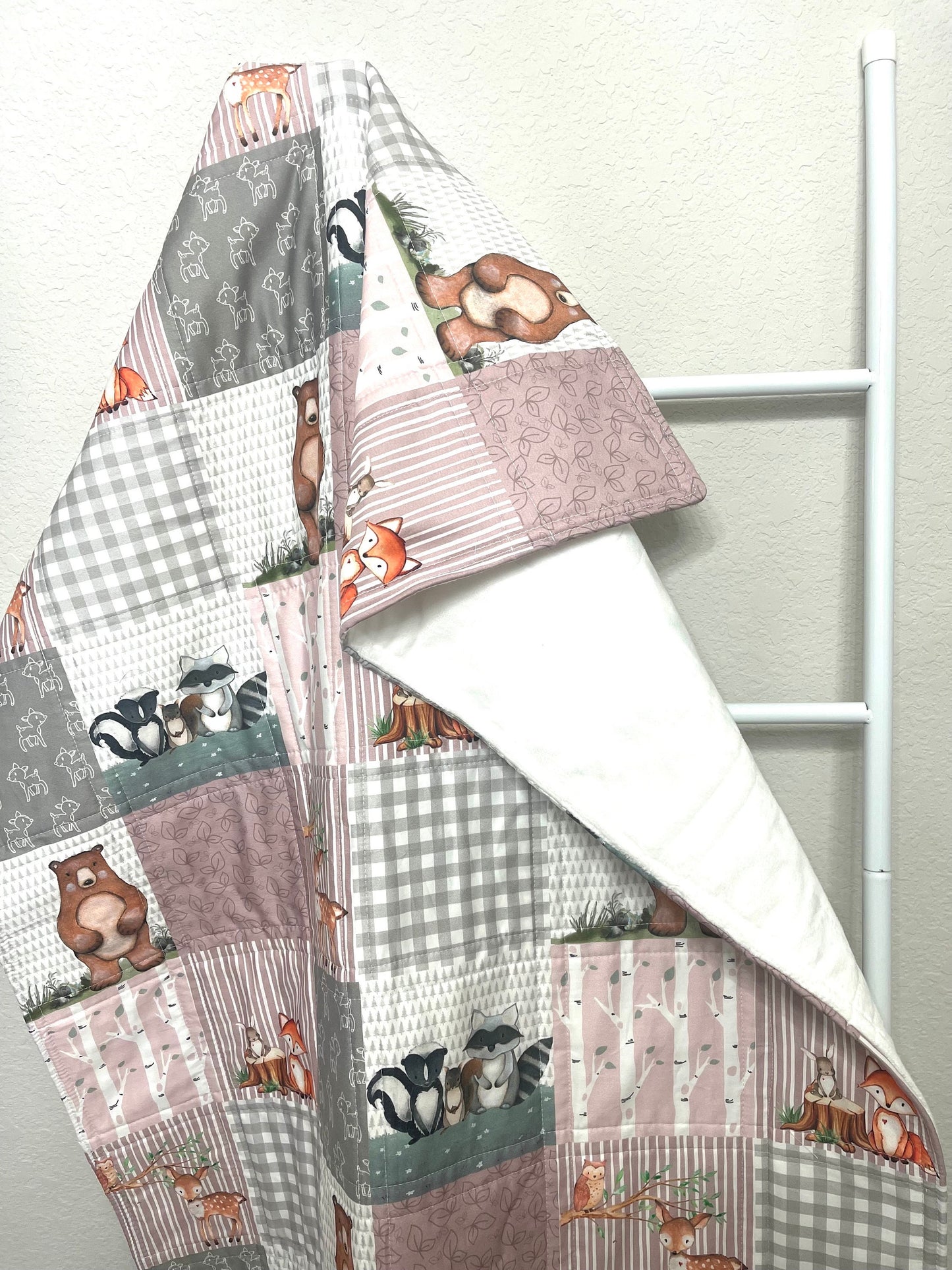 baby girl quilt, woodland quilt, woodland nursery, handmade baby blanket, baby shower gift, nursery decor, crib bedding, handmade quilt