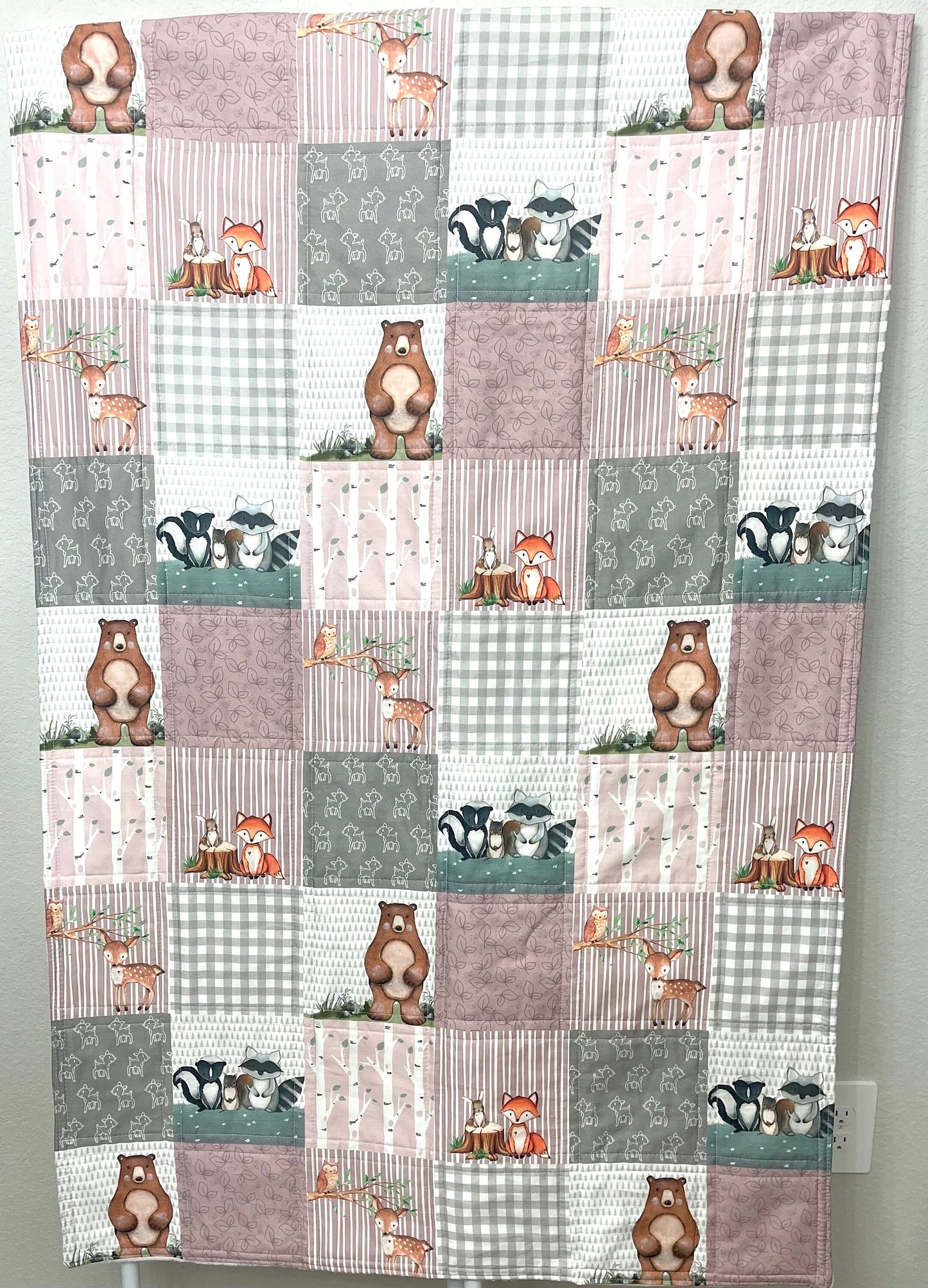 baby girl quilt, woodland quilt, woodland nursery, handmade baby blanket, baby shower gift, nursery decor, crib bedding, handmade quilt