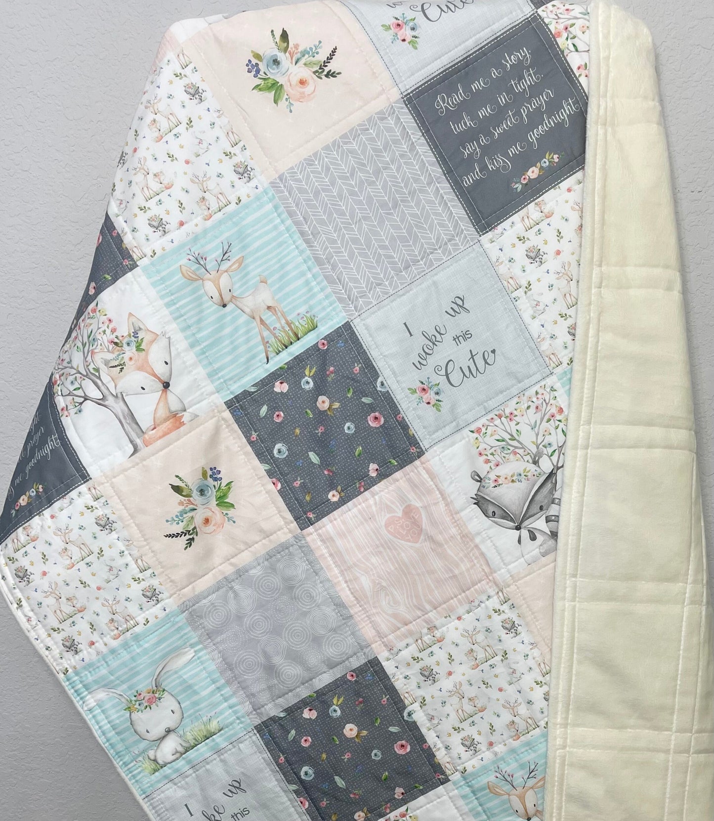 baby girl quilt, woodland quilt, woodland nursery, handmade baby blanket, baby shower gift, nursery decor, crib bedding, handmade quilt