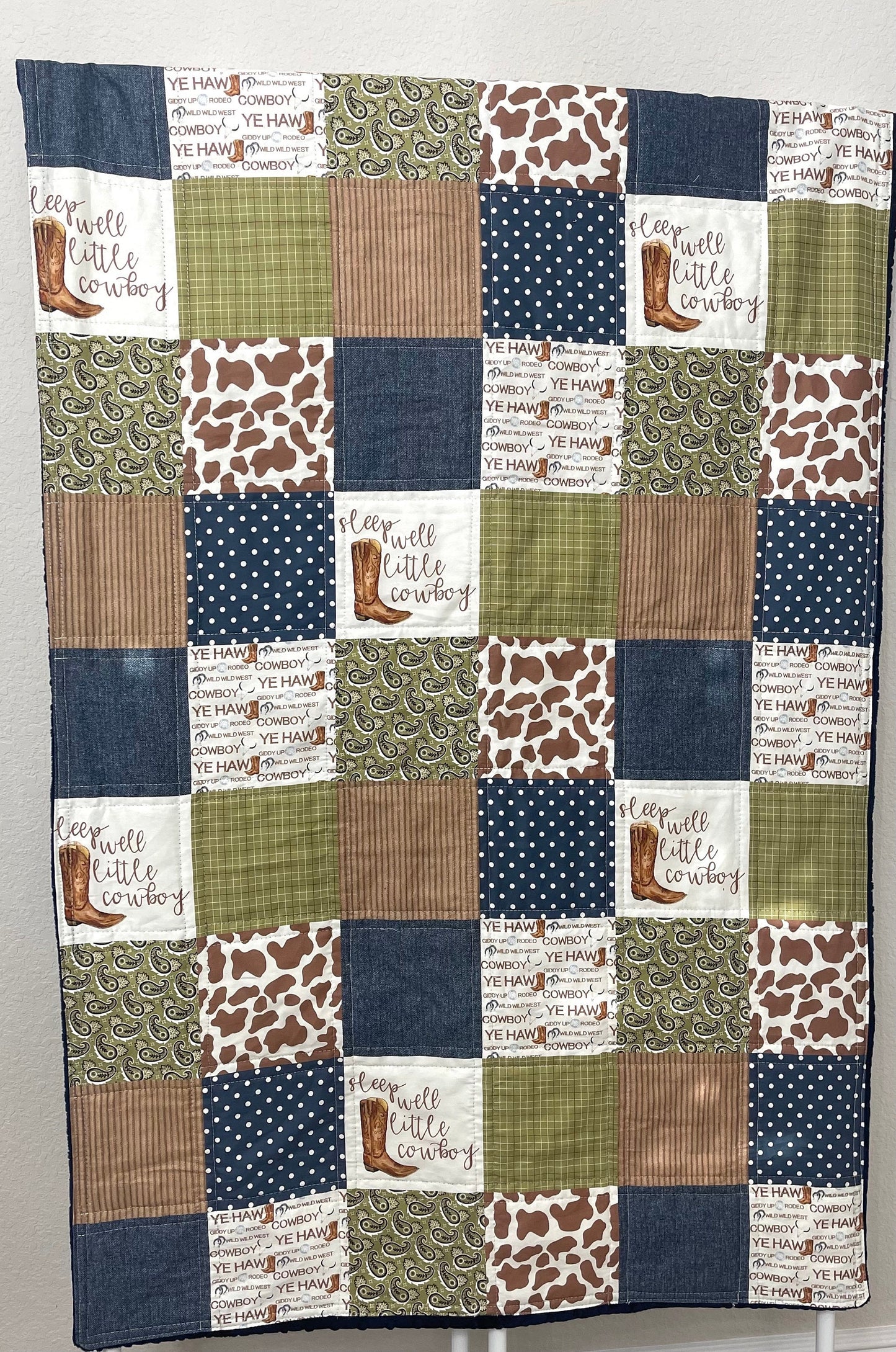 baby boy quilt, cowboy  quilt,  cow print  quilt ,handmade baby blanket, baby shower gift, nursery decor, crib bedding, handmade quilt