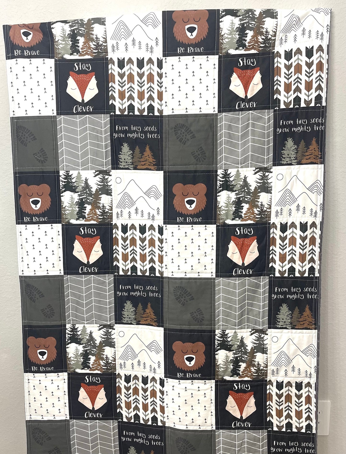 baby boy quilt, woodland quilt, woodland nursery, handmade baby blanket, baby shower gift, nursery decor, crib bedding, handmade quilt