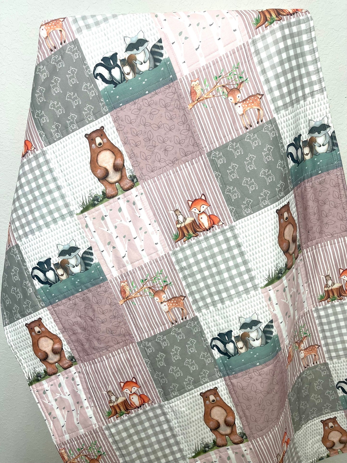 baby girl quilt, woodland quilt, woodland nursery, handmade baby blanket, baby shower gift, nursery decor, crib bedding, handmade quilt