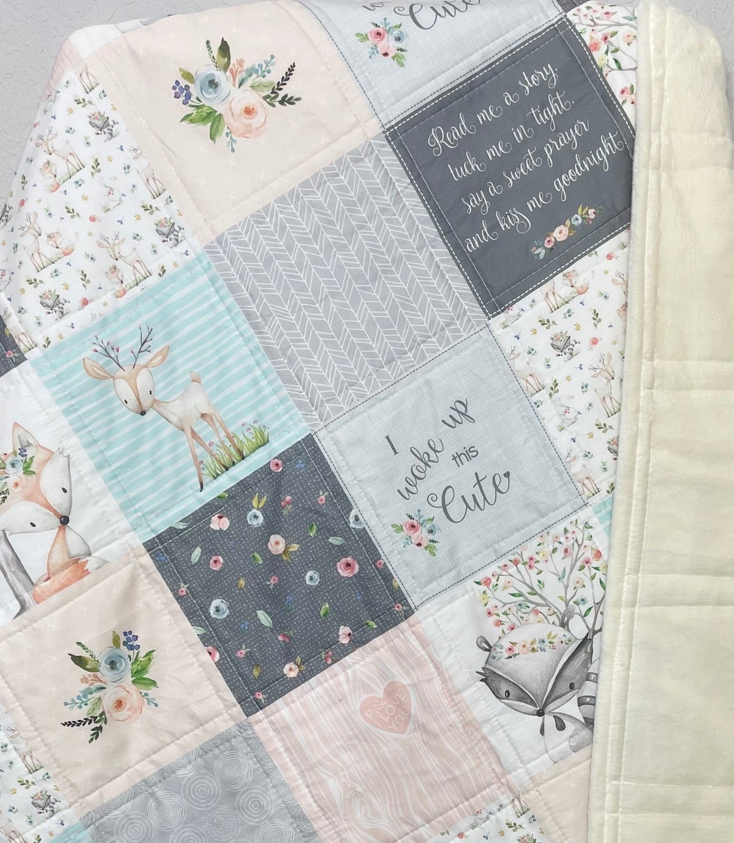 baby girl quilt, woodland quilt, woodland nursery, handmade baby blanket, baby shower gift, nursery decor, crib bedding, handmade quilt