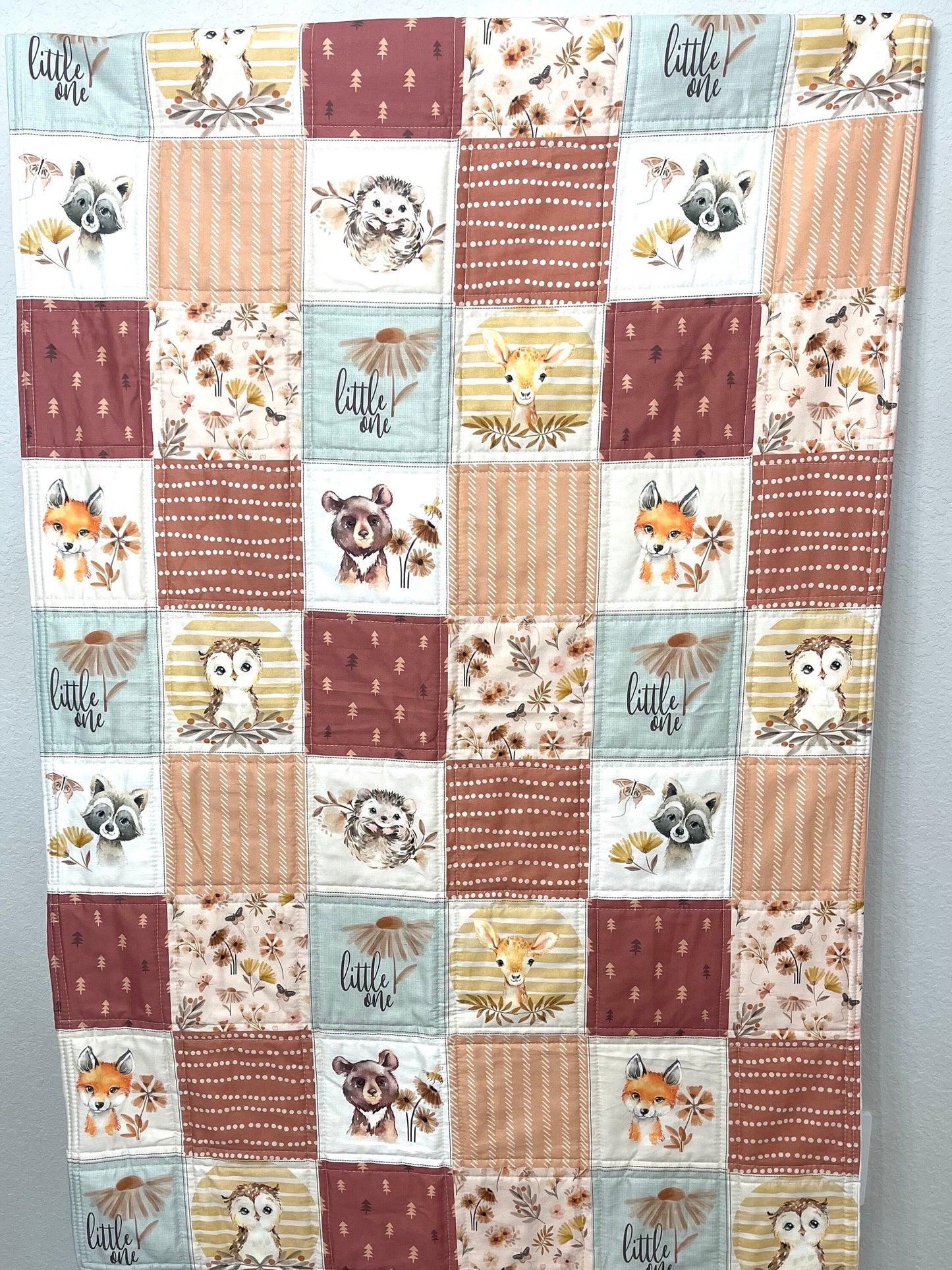 baby girl quilt, woodland quilt, woodland nursery,  handmade baby blanket, baby shower gift, nursery decor, crib bedding, handmade quilt
