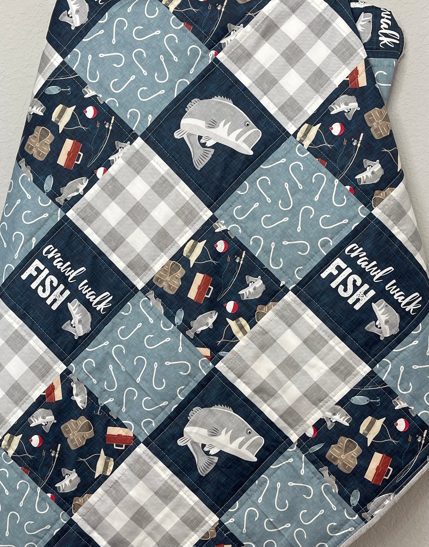 baby boy quilt, fishing  quilt, outdoors nursery, handmade baby blanket, baby shower gift, nursery decor, crib bedding, handmade quilt