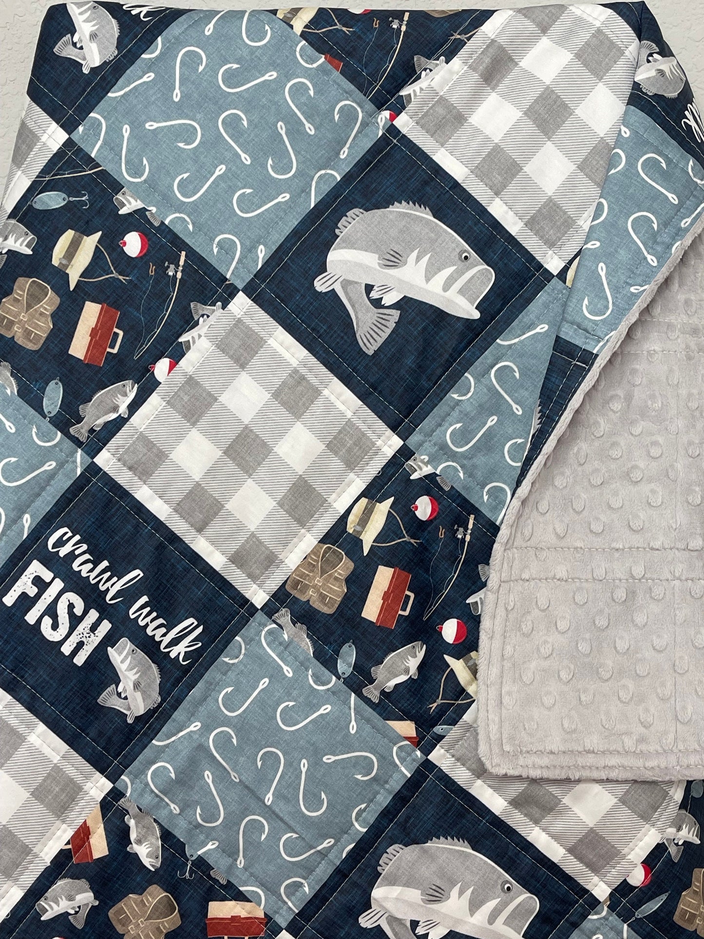 baby boy quilt, fishing  quilt, outdoors nursery, handmade baby blanket, baby shower gift, nursery decor, crib bedding, handmade quilt