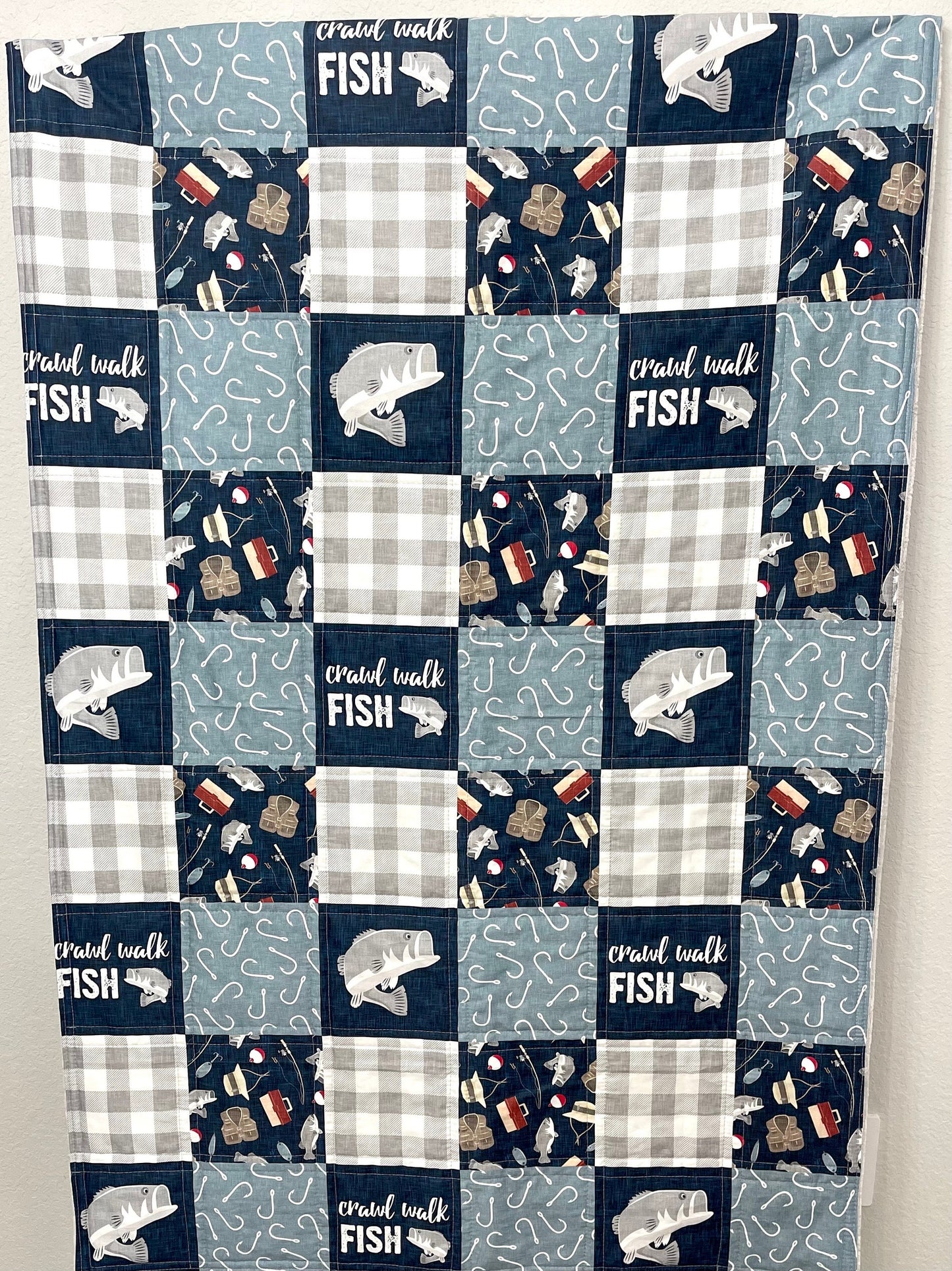 baby boy quilt, fishing  quilt, outdoors nursery, handmade baby blanket, baby shower gift, nursery decor, crib bedding, handmade quilt