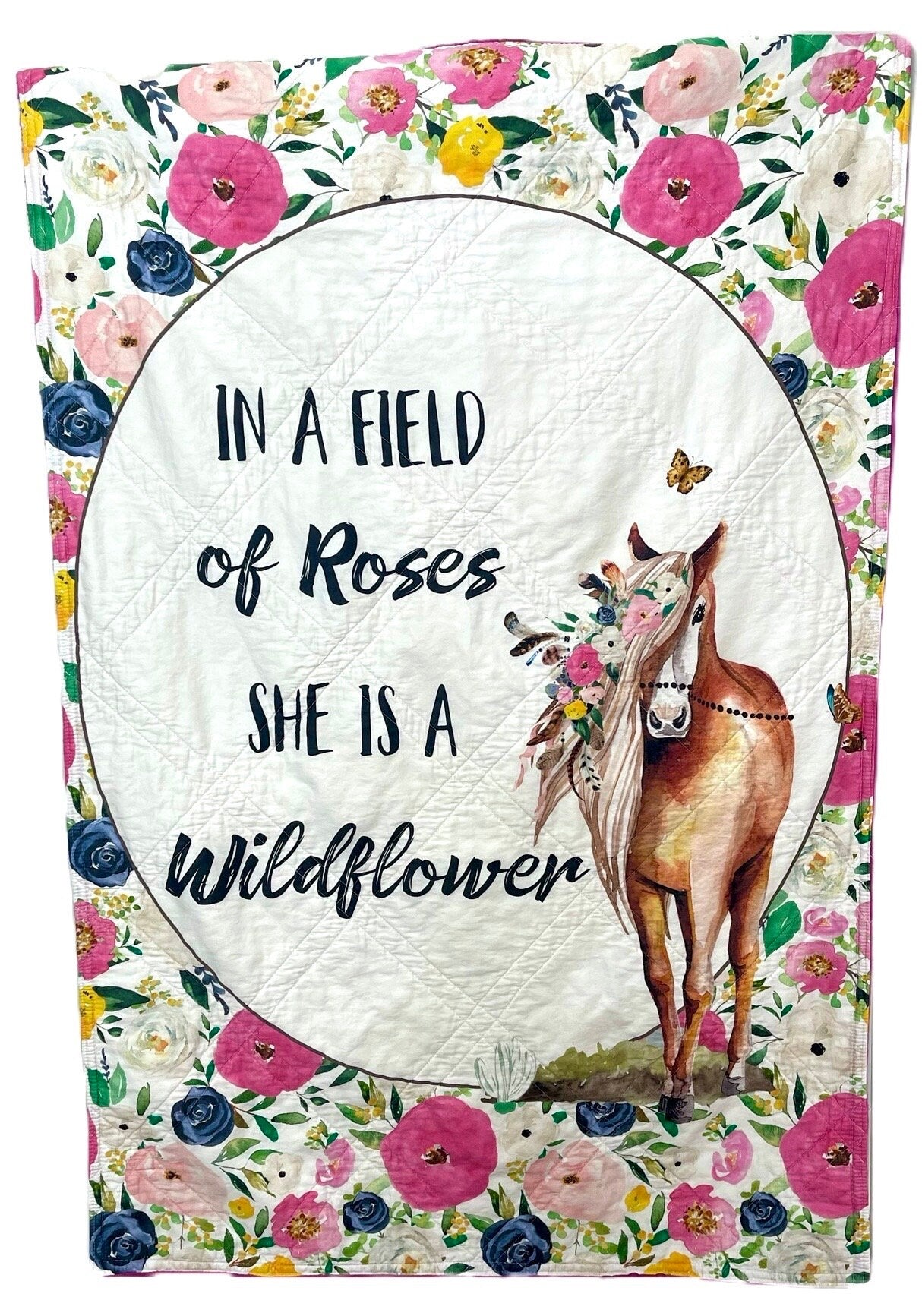 baby girl quilt, horse theme  quilt, handmade baby blanket, baby shower gift, nursery decor, crib bedding, handmade quilt