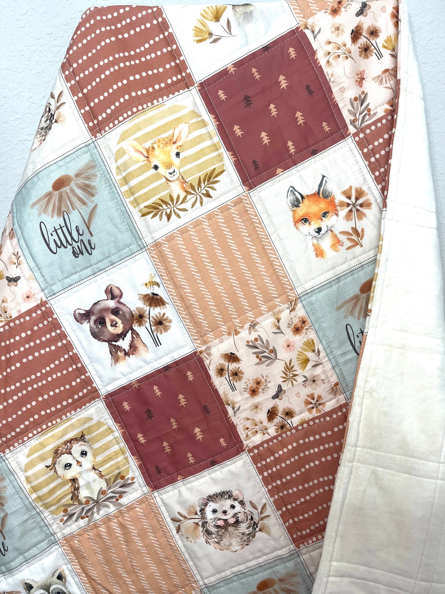 baby girl quilt, woodland quilt, woodland nursery,  handmade baby blanket, baby shower gift, nursery decor, crib bedding, handmade quilt