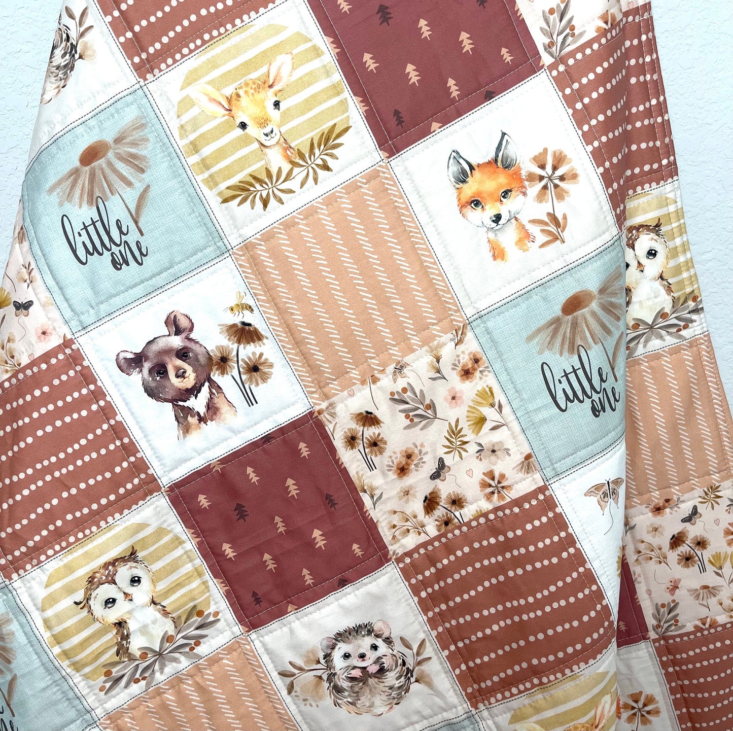 baby girl quilt, woodland quilt, woodland nursery,  handmade baby blanket, baby shower gift, nursery decor, crib bedding, handmade quilt