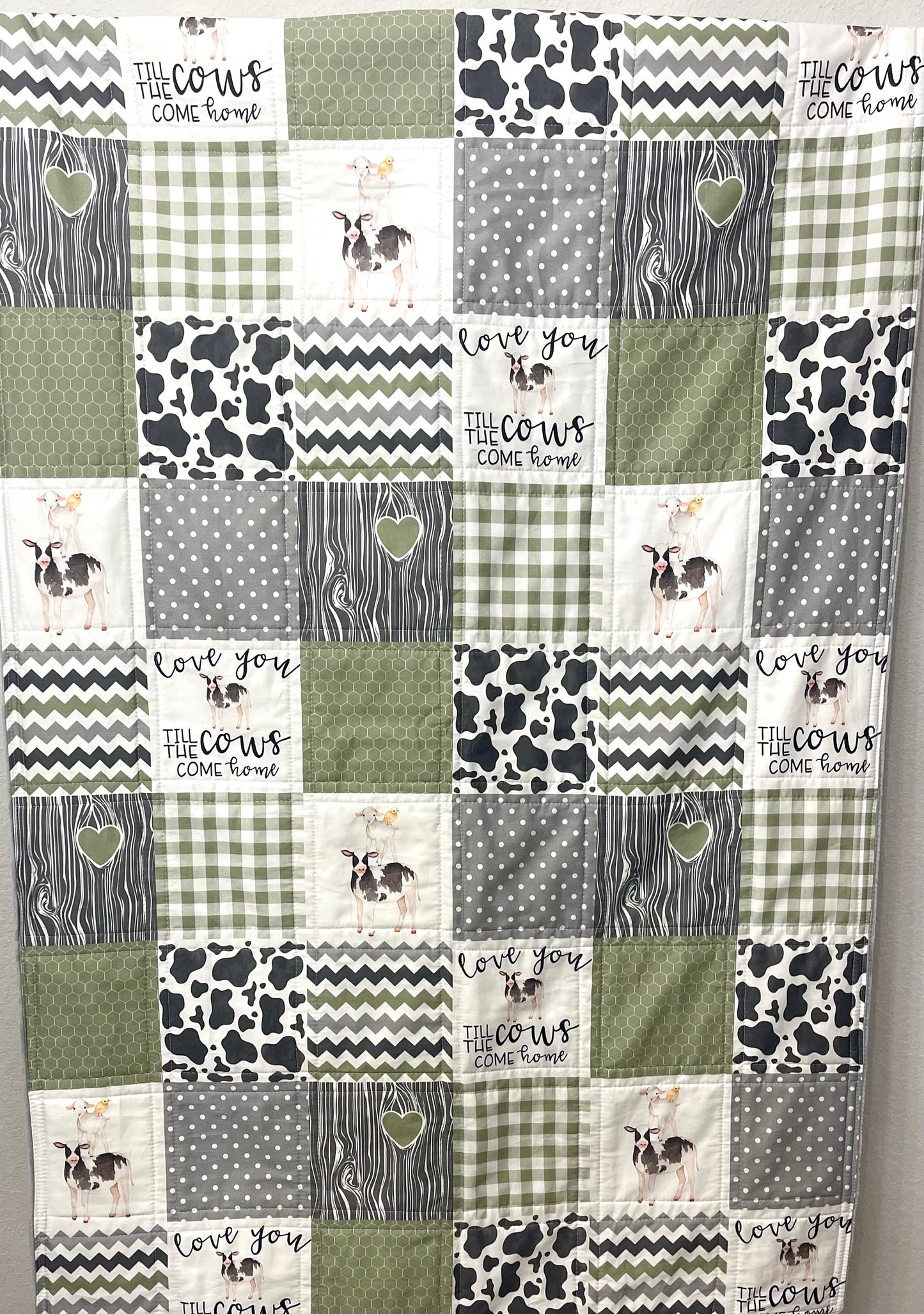 baby boy quilt, farm theme nursery, highland cow,  handmade baby blanket, baby shower gift, nursery decor, crib bedding
