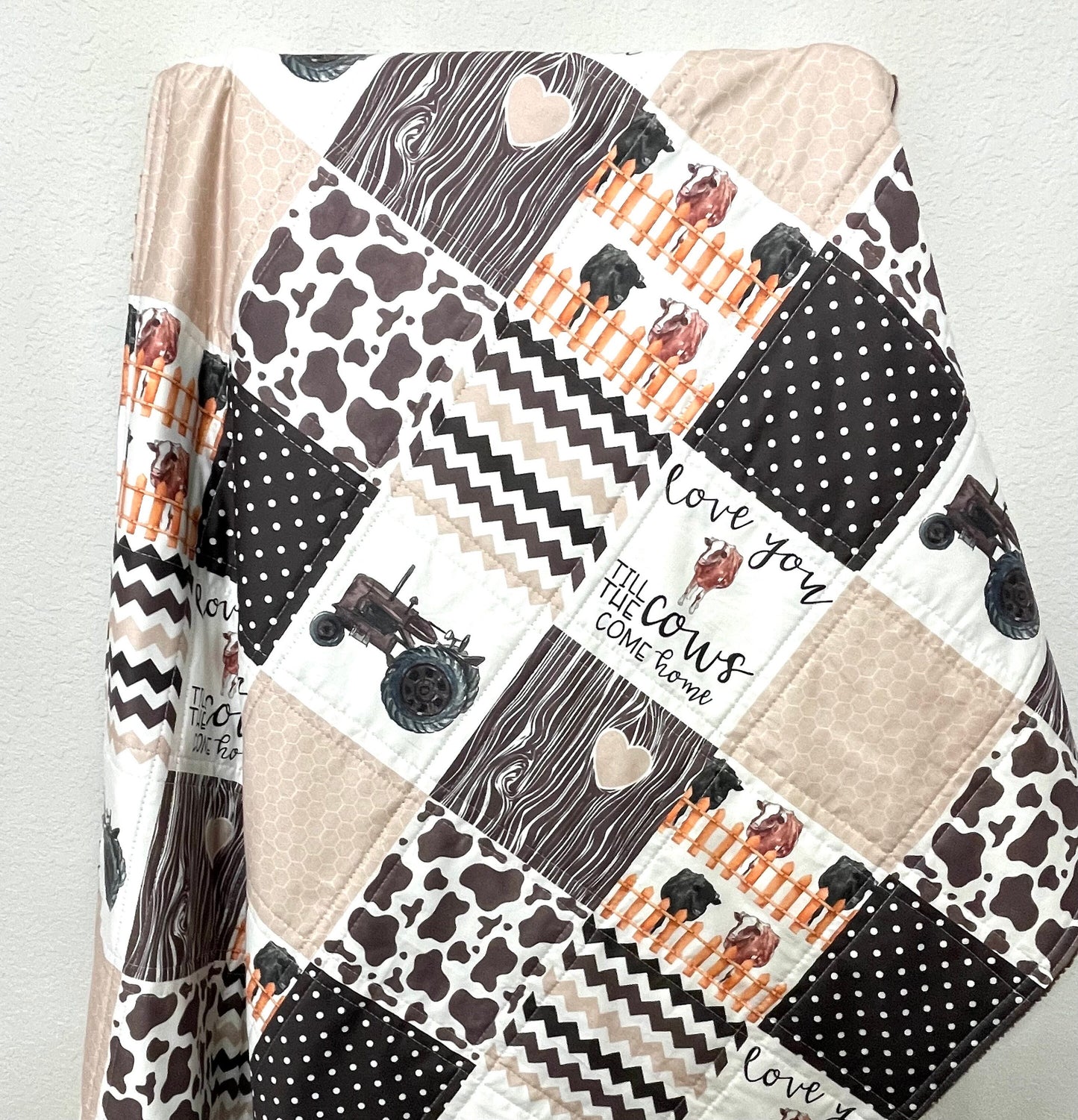 baby boy quilt, farm  quilt, farm nursery, cow quilt , handmade baby blanket, baby shower gift, nursery decor, crib bedding, handmade quilt