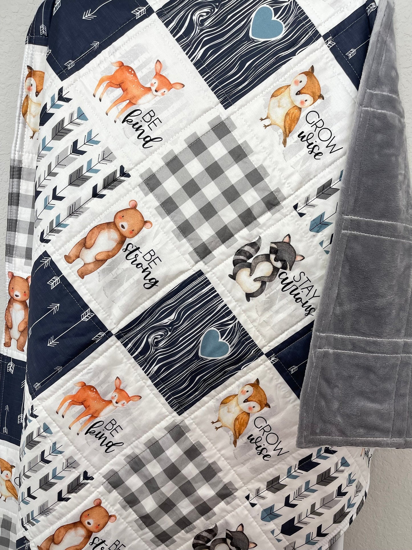 baby boy quilt, woodland quilt, woodland nursery,  handmade baby blanket, baby shower gift, nursery decor, crib bedding