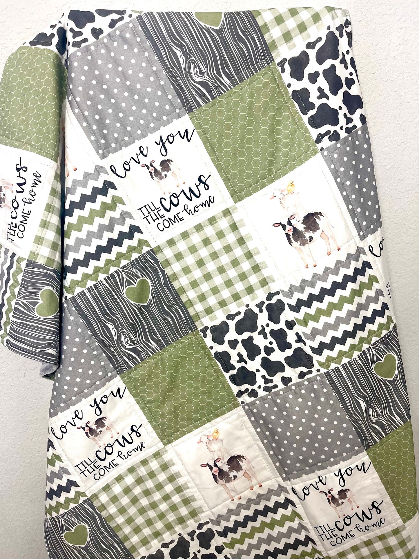 baby boy quilt, farm theme nursery, highland cow,  handmade baby blanket, baby shower gift, nursery decor, crib bedding