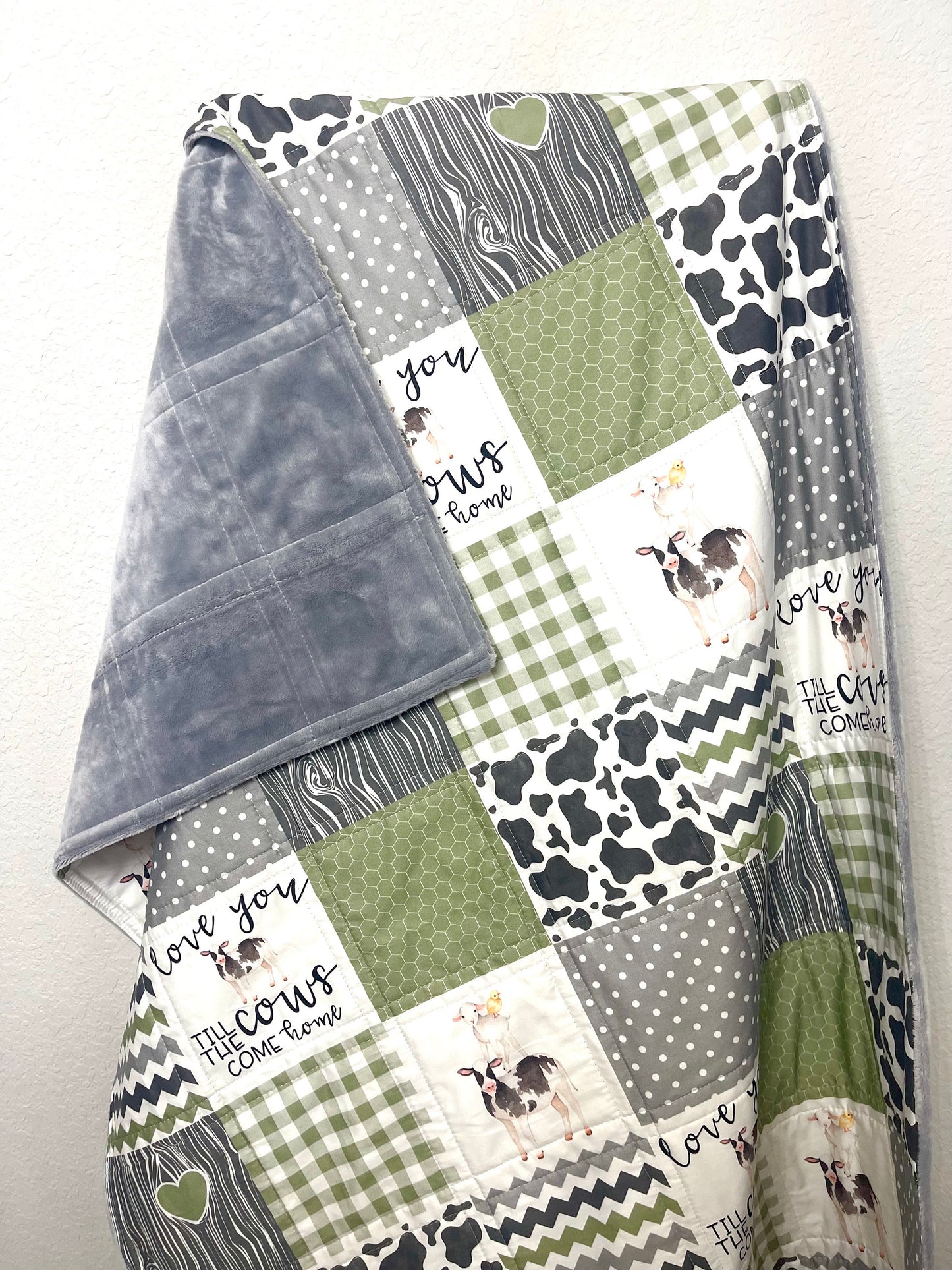 baby boy quilt, farm theme nursery, highland cow,  handmade baby blanket, baby shower gift, nursery decor, crib bedding