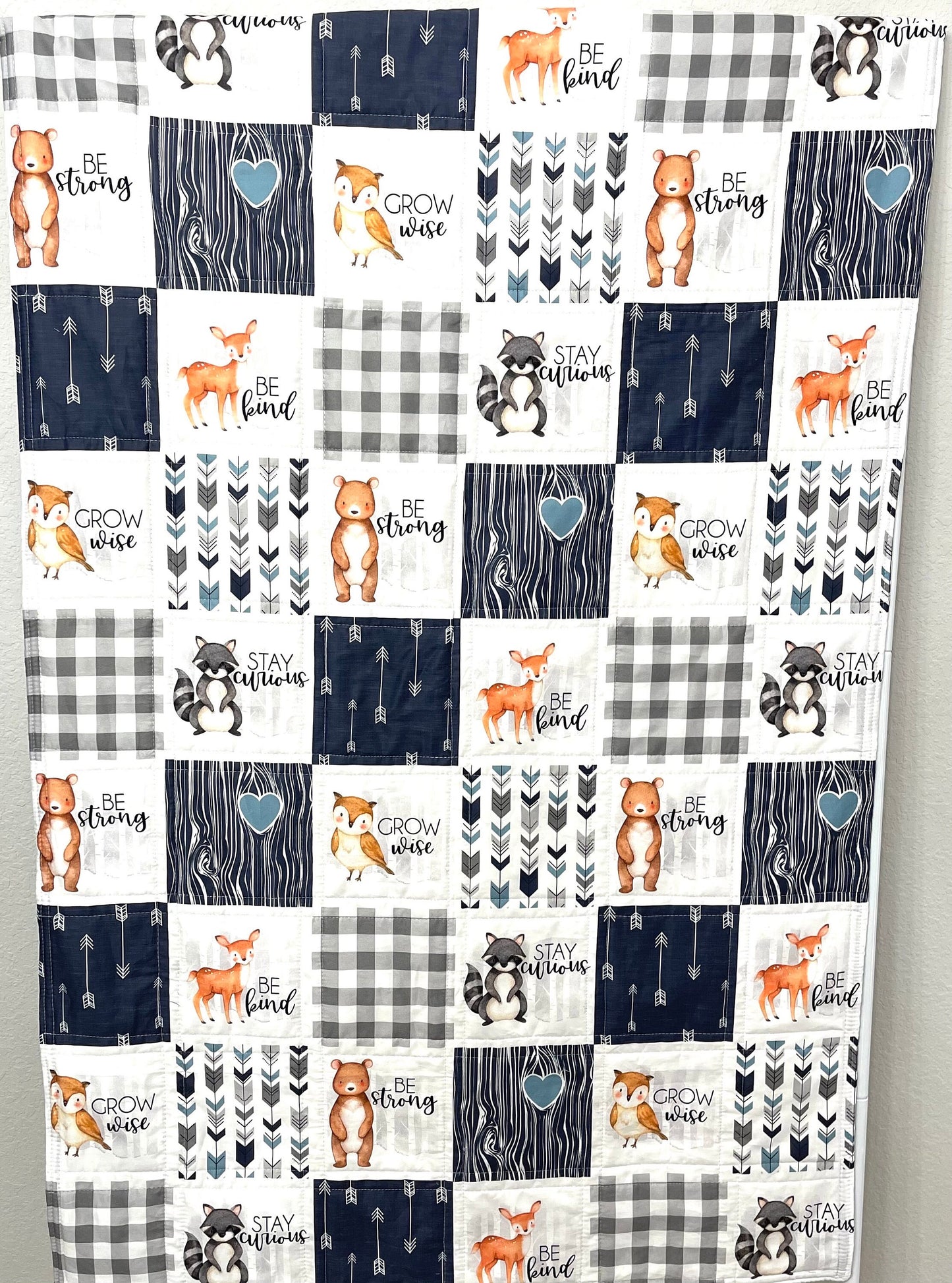 baby boy quilt, woodland quilt, woodland nursery,  handmade baby blanket, baby shower gift, nursery decor, crib bedding