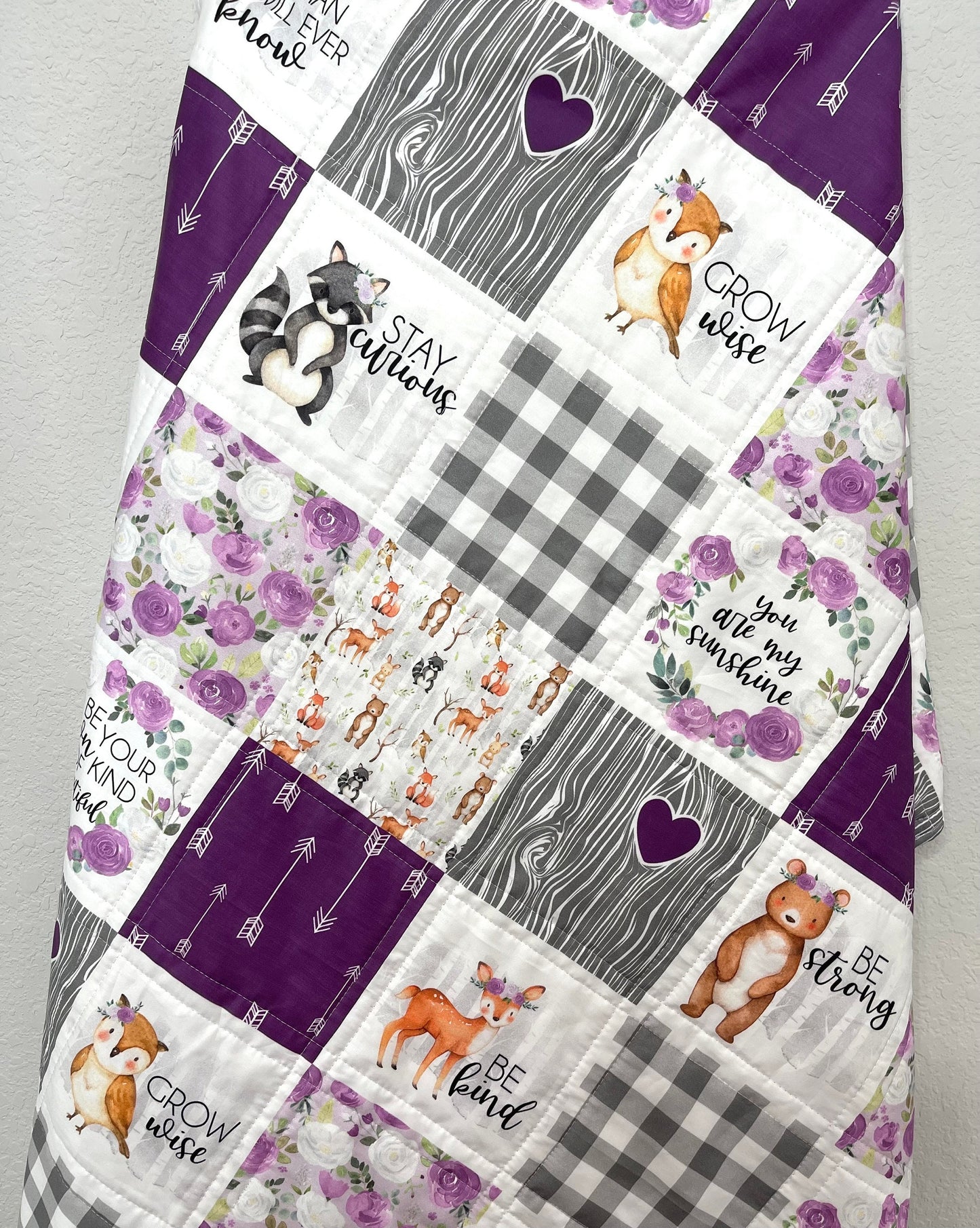 baby girl quilt, woodland quilt, woodland nursery,  handmade baby blanket, baby shower gift, nursery decor, crib bedding, handmade quilt