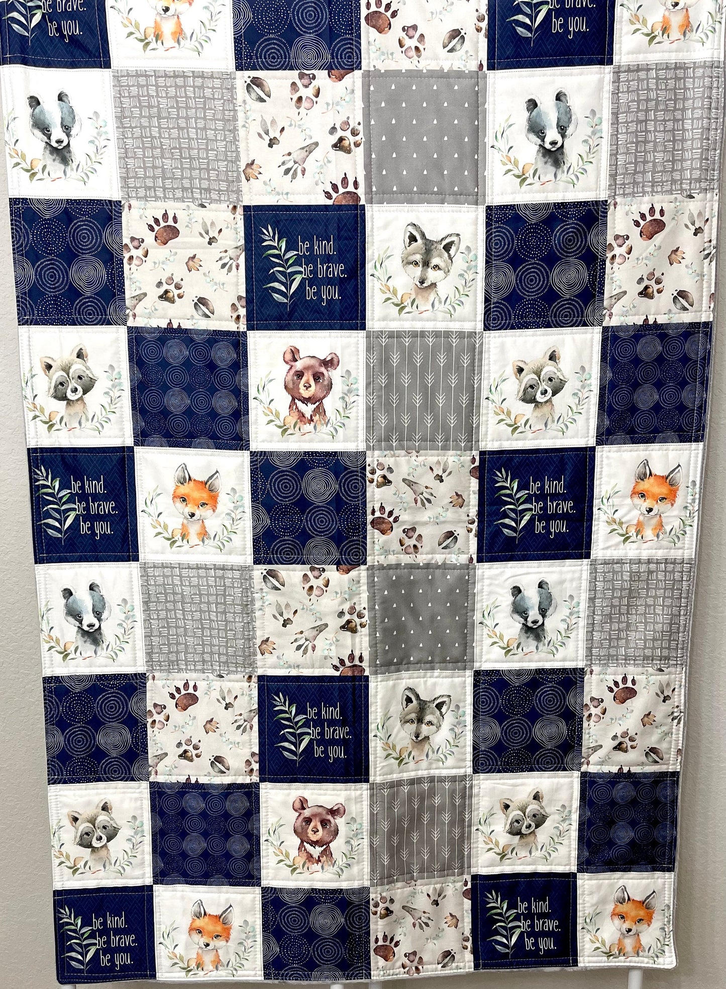 baby boy quilt, woodland quilt, woodland nursery,  handmade baby blanket, baby shower gift, nursery decor, crib bedding