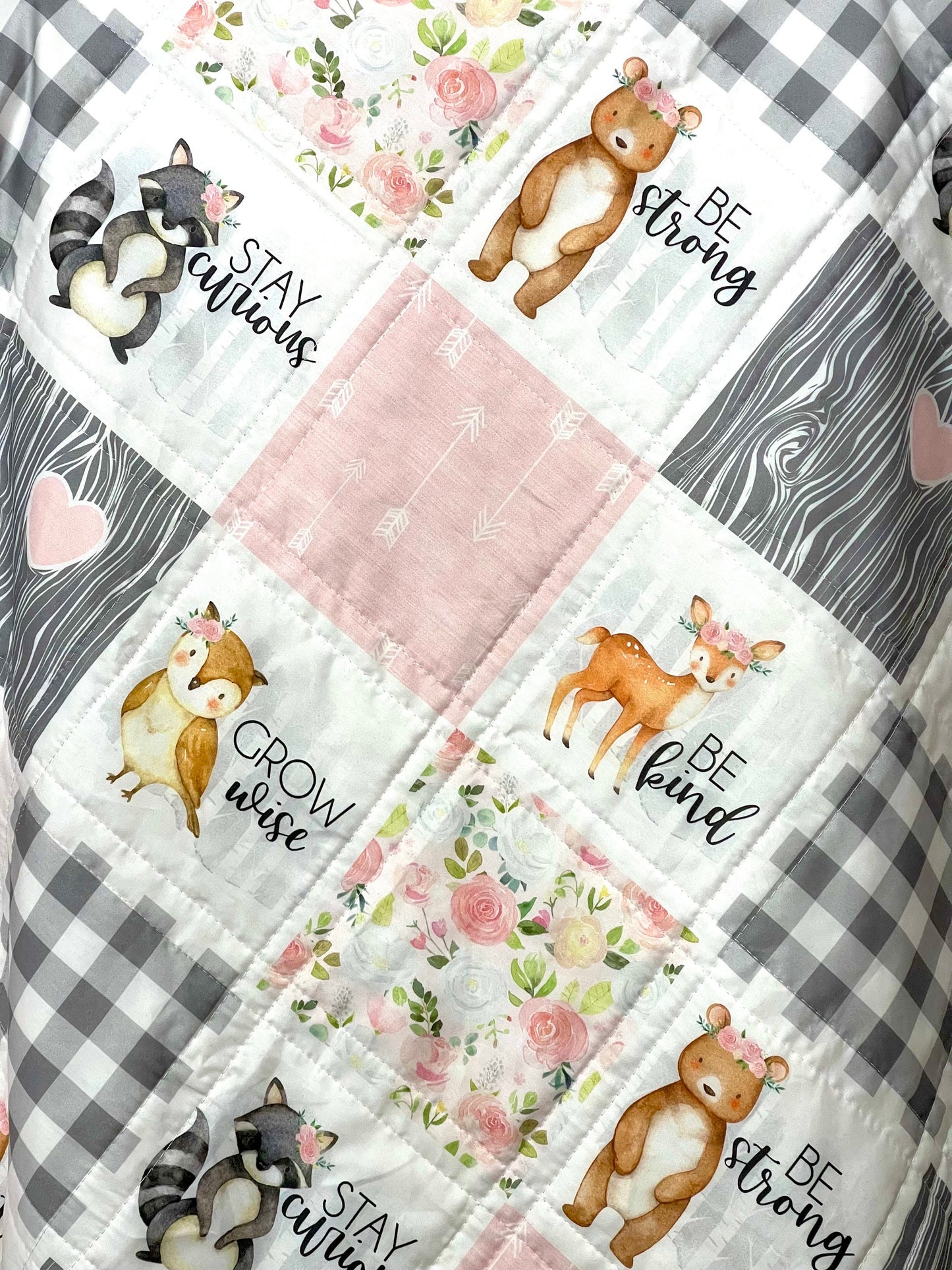 baby girl quilt, woodland quilt, woodland nursery,  handmade baby blanket, baby shower gift, nursery decor, crib bedding, handmade quilt