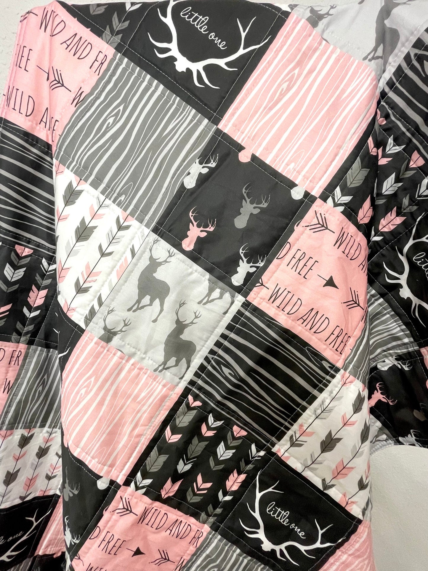 baby girl quilt, woodland quilt, woodland nursery,  handmade baby blanket, baby shower gift, nursery decor, crib bedding, handmade quilt