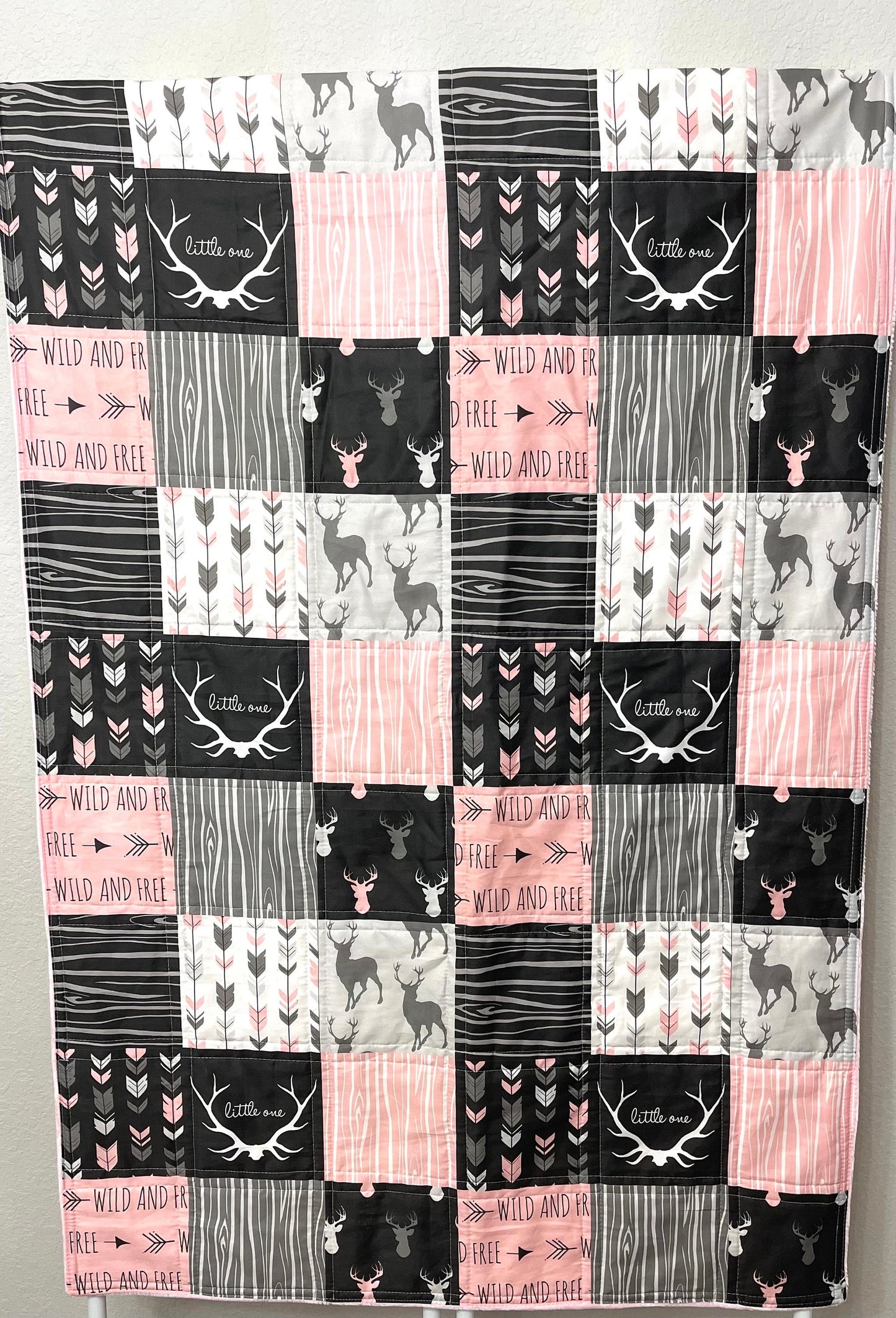baby girl quilt, woodland quilt, woodland nursery,  handmade baby blanket, baby shower gift, nursery decor, crib bedding, handmade quilt