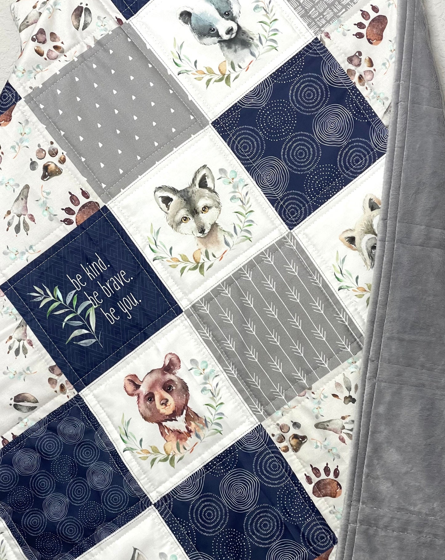 baby boy quilt, woodland quilt, woodland nursery,  handmade baby blanket, baby shower gift, nursery decor, crib bedding