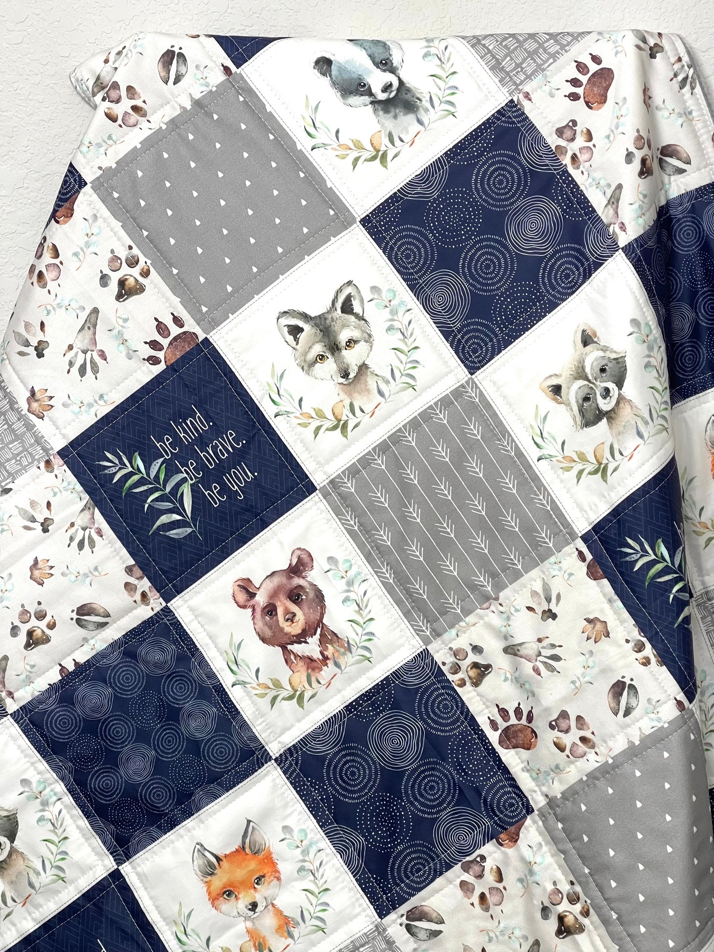 baby boy quilt, woodland quilt, woodland nursery,  handmade baby blanket, baby shower gift, nursery decor, crib bedding