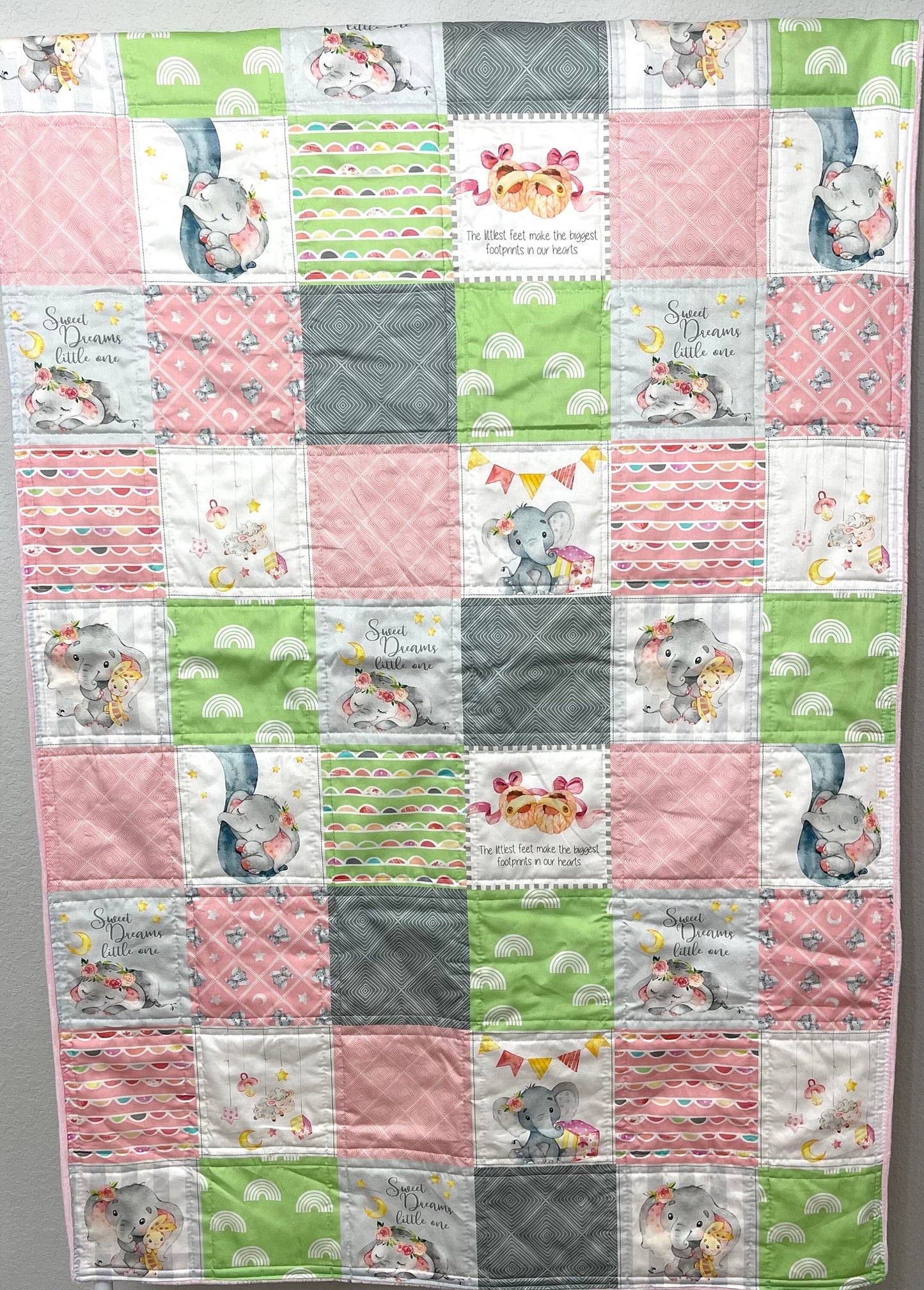 baby girl quilt, elephant   theme nursery, handmade baby blanket, baby shower gift, nursery decor, crib bedding, handmade quilt