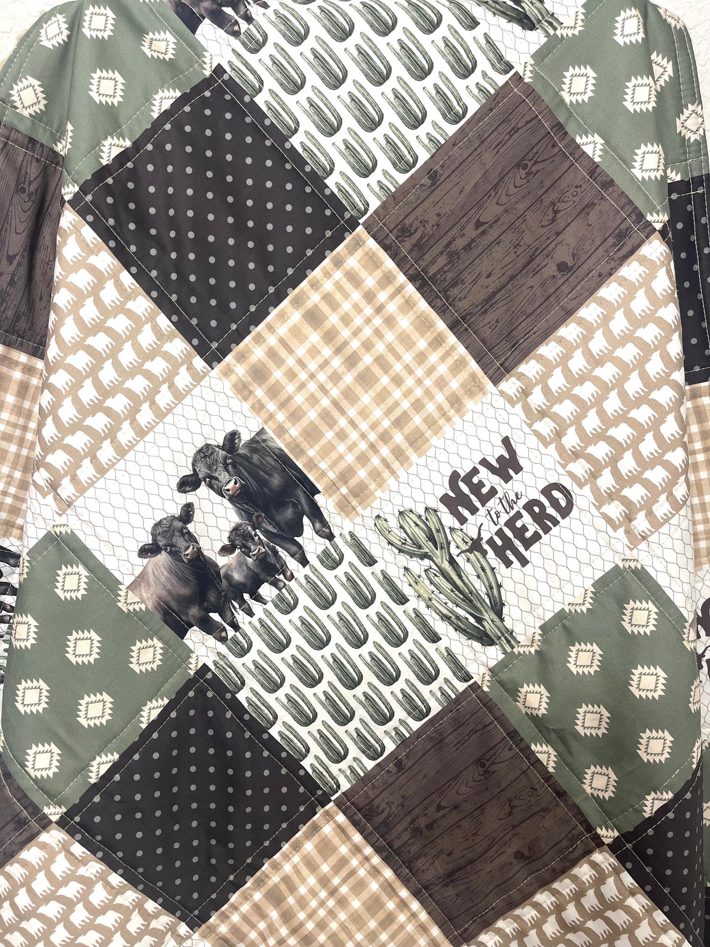 baby boy quilt, farm theme nursery, cow,  handmade baby blanket, baby shower gift, nursery decor, crib bedding